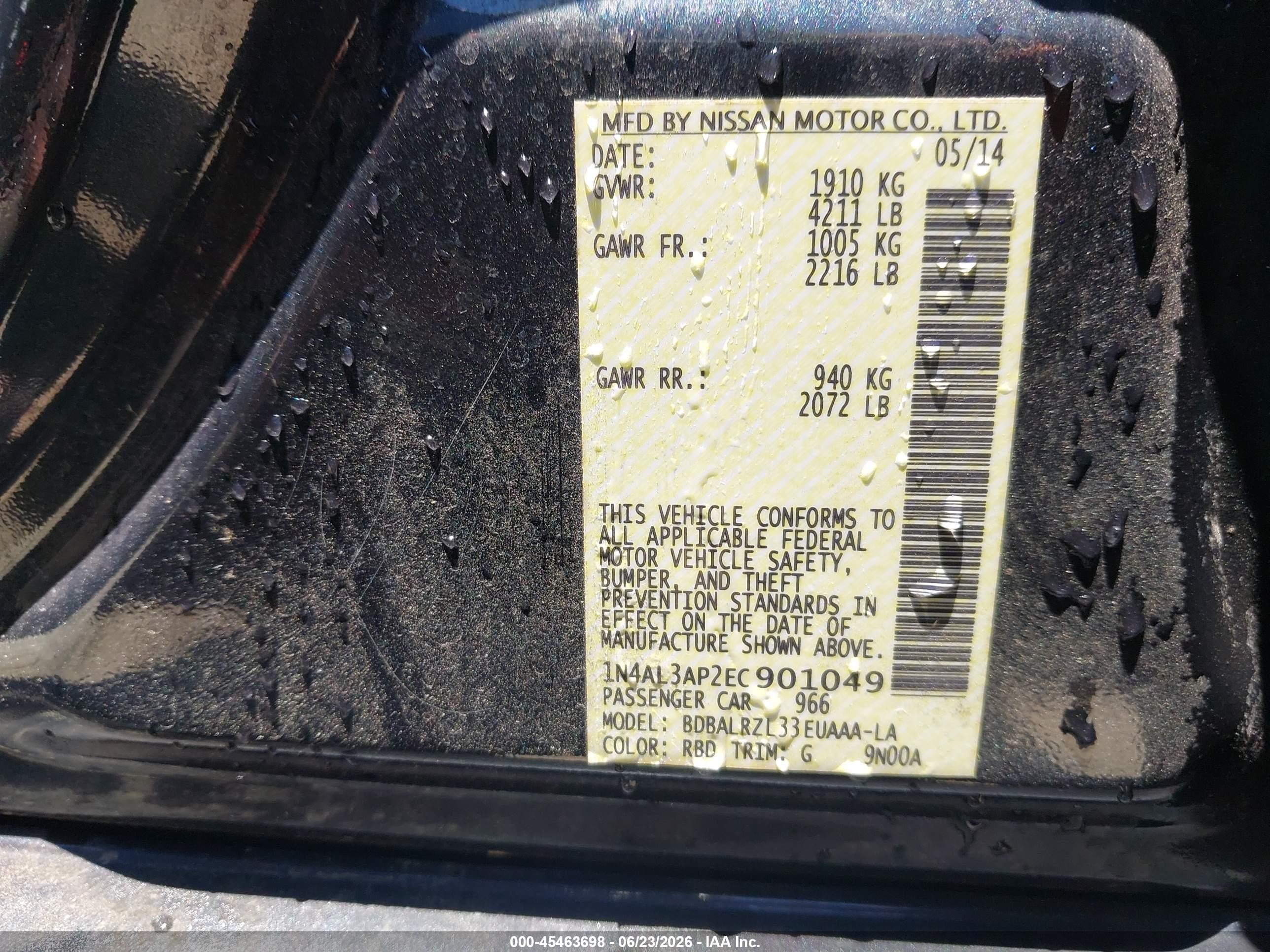 2014 Nissan Altima 2.5 S Black vin: 1N4AL3AP2EC901049