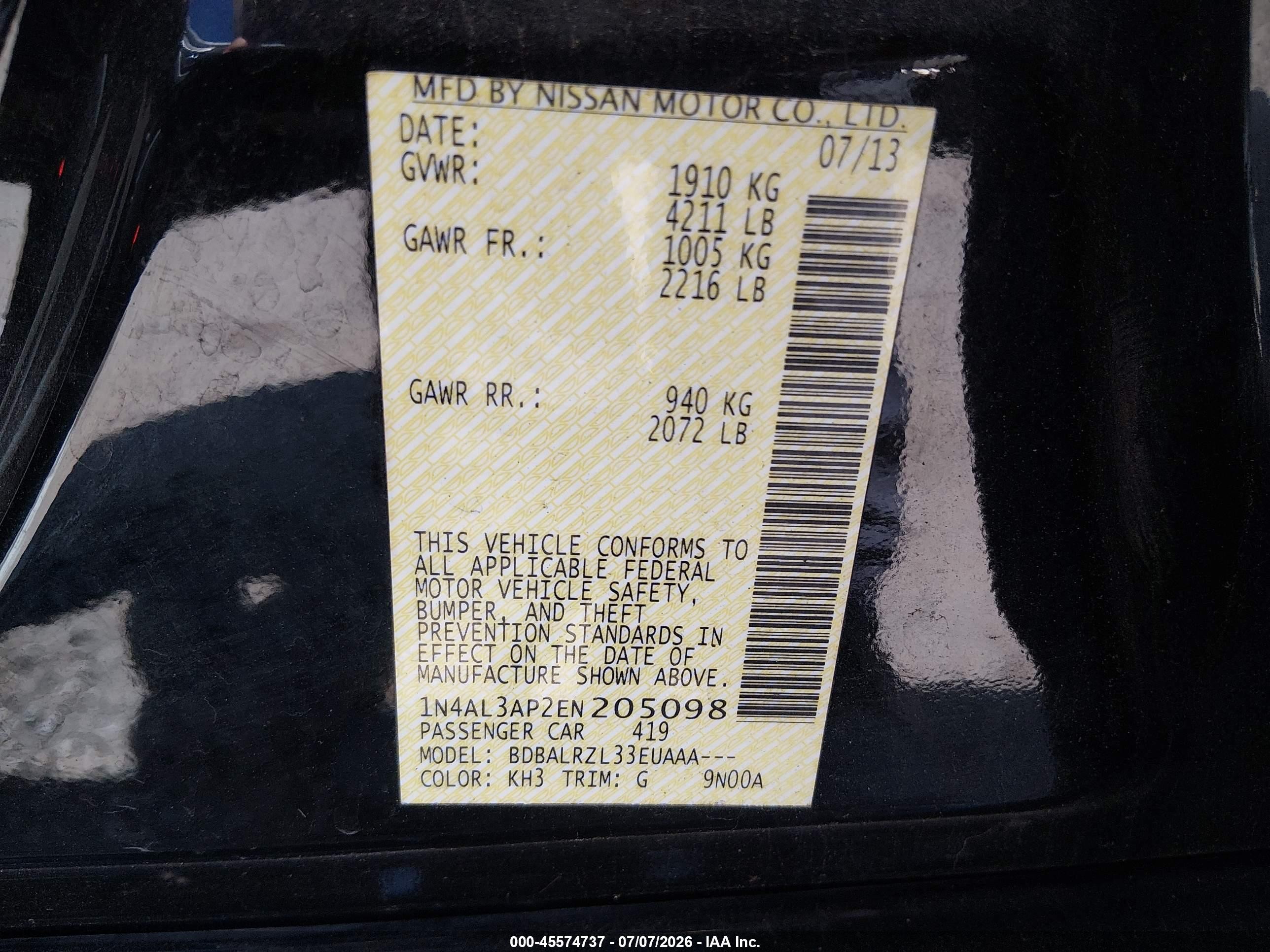 2014 Nissan Altima 2.5 S Black vin: 1N4AL3AP2EN205098