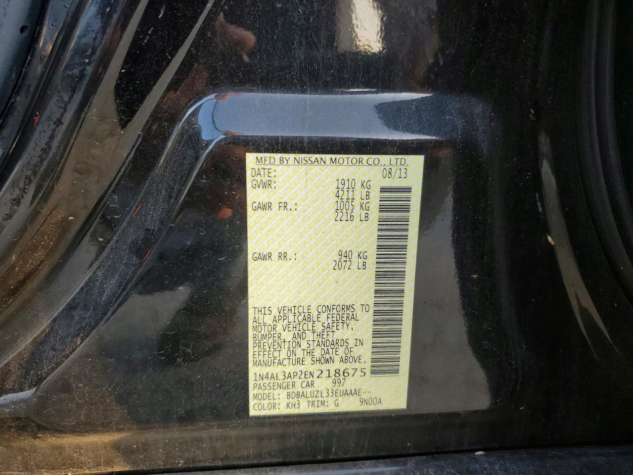 2014 Nissan Altima 2.5 Black vin: 1N4AL3AP2EN218675