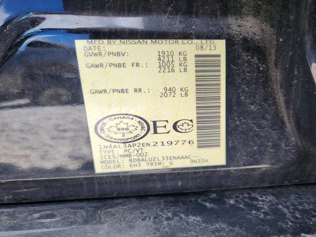 2014 Nissan Altima 2.5 Black vin: 1N4AL3AP2EN219776