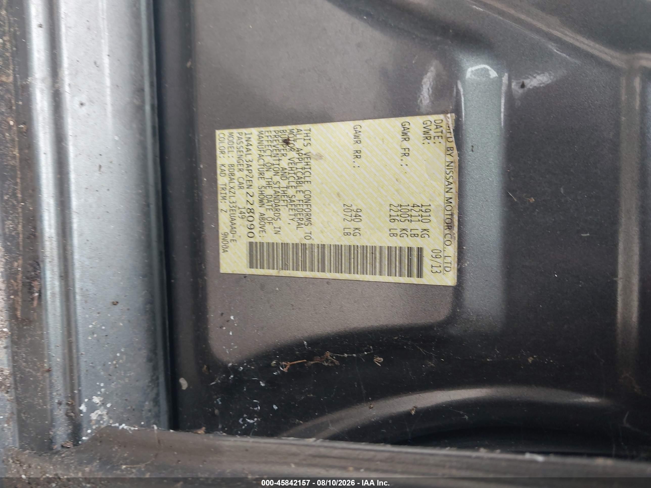 2014 Nissan Altima 2.5 Sl Gray vin: 1N4AL3AP2EN228090