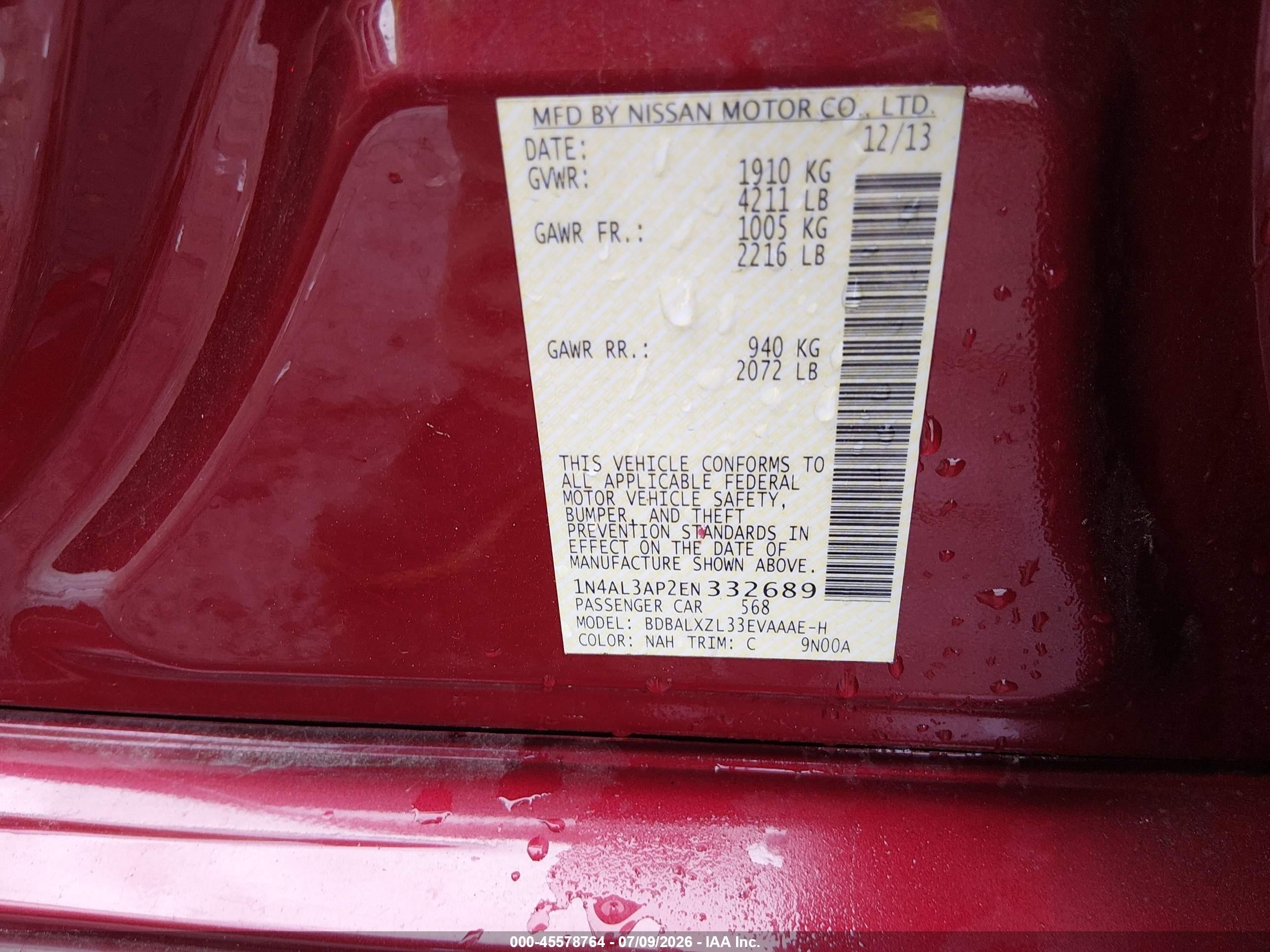2014 Nissan Altima 2.5 Sl Red vin: 1N4AL3AP2EN332689