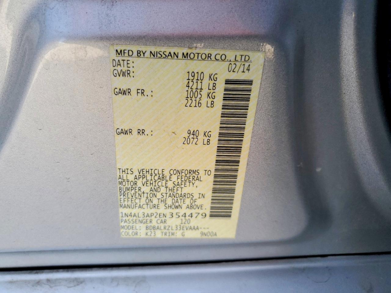 2014 Nissan Altima 2.5 S Silver vin: 1N4AL3AP2EN354479
