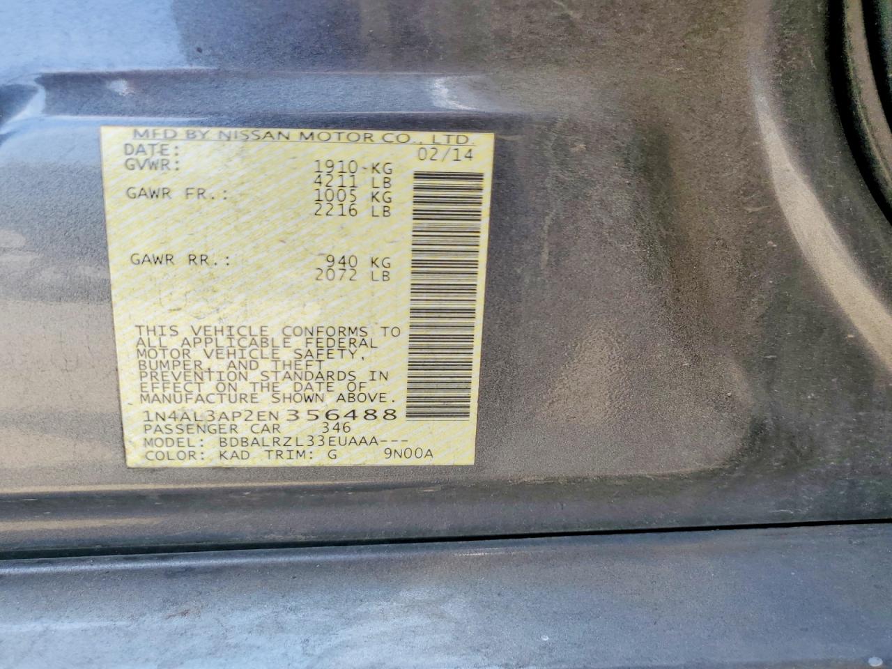 2014 Nissan Altima 2.5 S Серый vin: 1N4AL3AP2EN356488