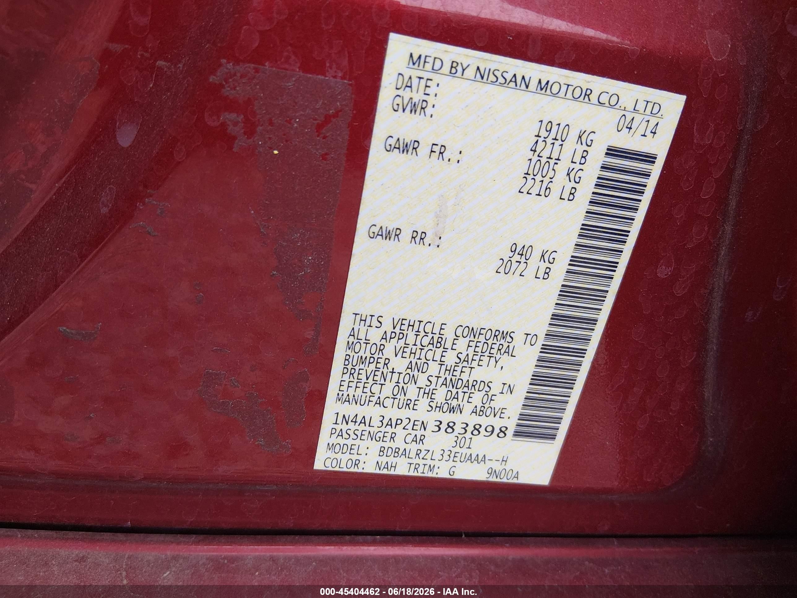 2014 Nissan Altima 2.5 S Red vin: 1N4AL3AP2EN383898