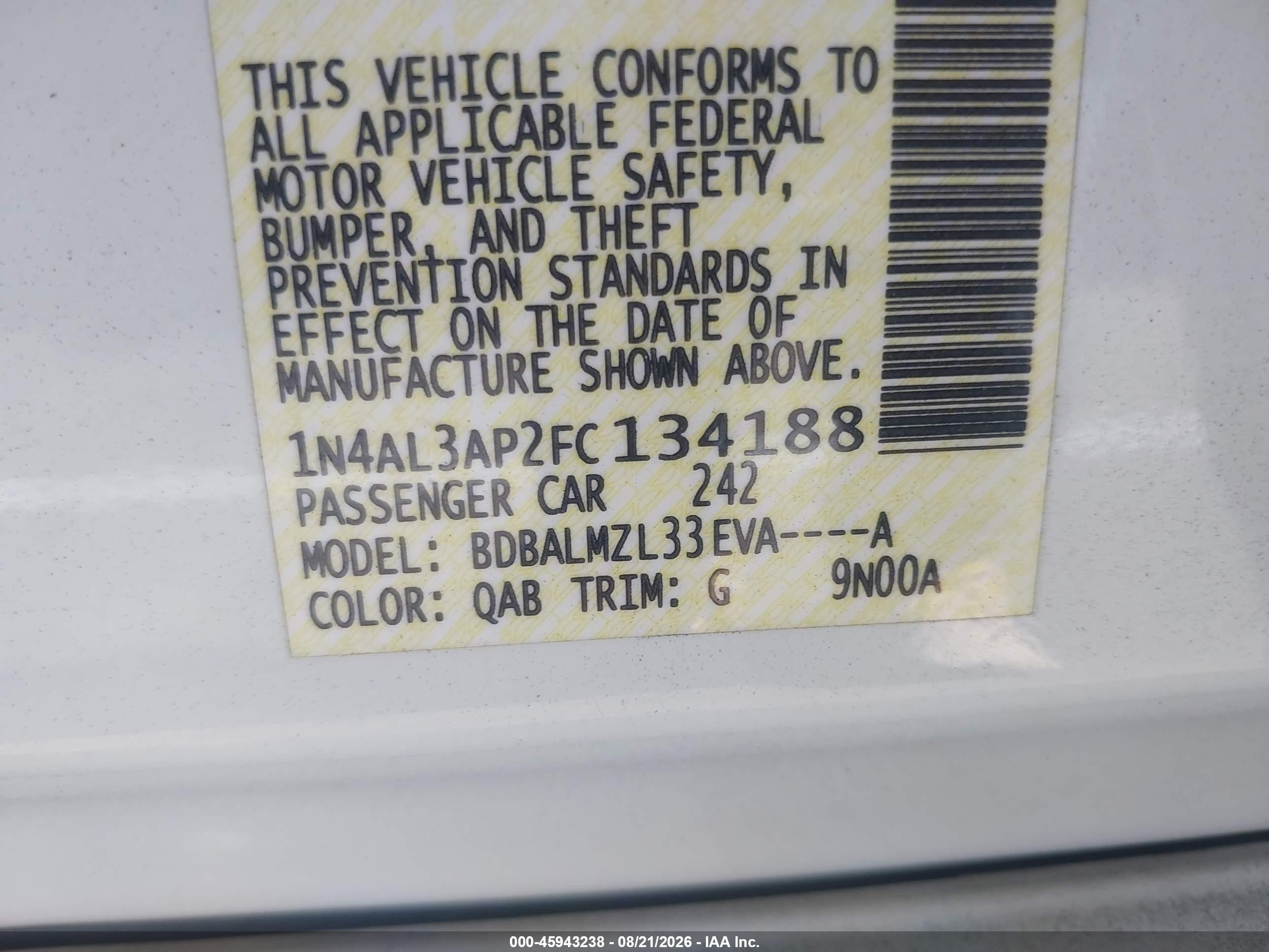 2015 Nissan Altima 2.5 Sv White vin: 1N4AL3AP2FC134188