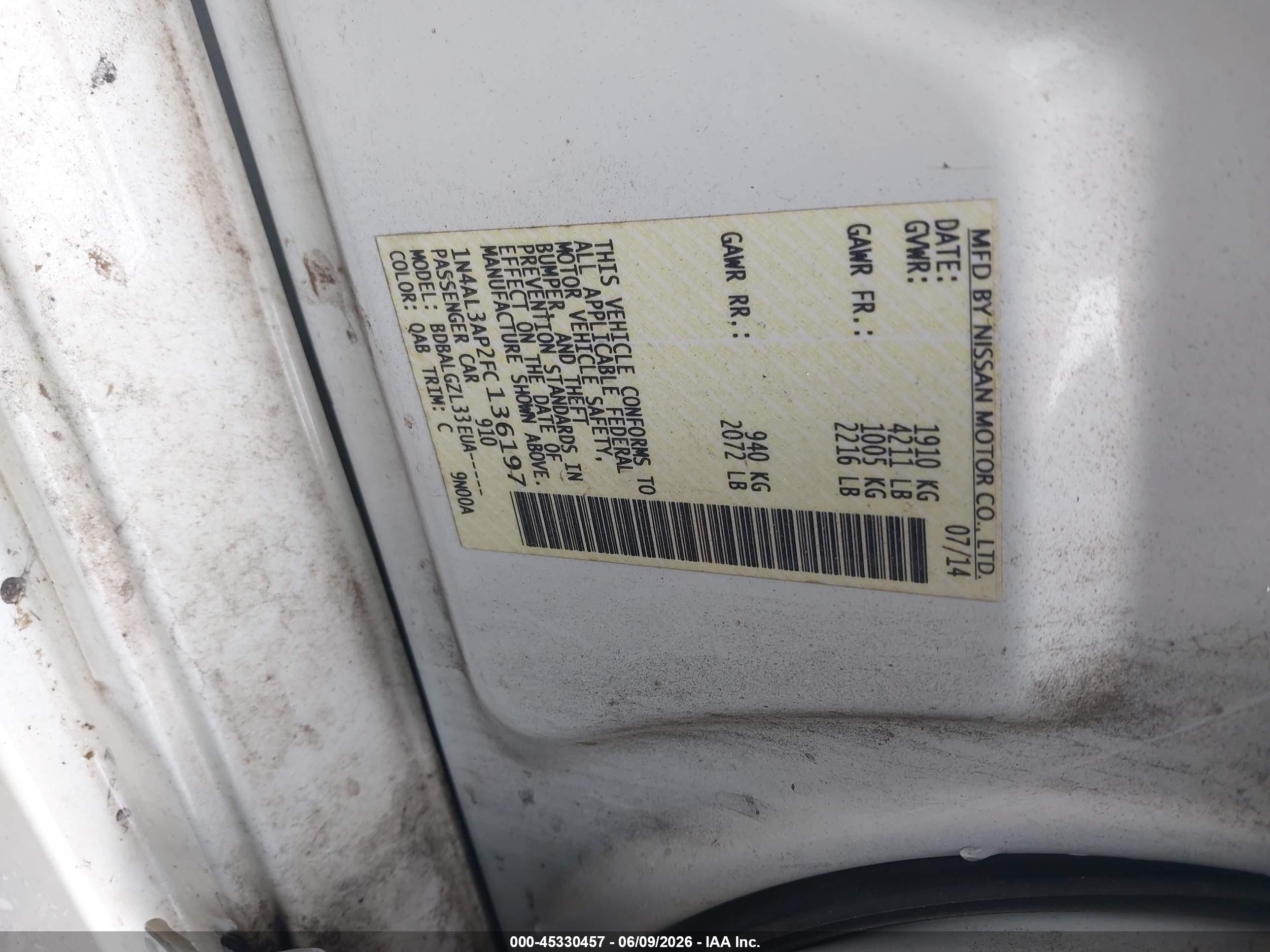 2015 Nissan Altima 2.5 S White vin: 1N4AL3AP2FC136197