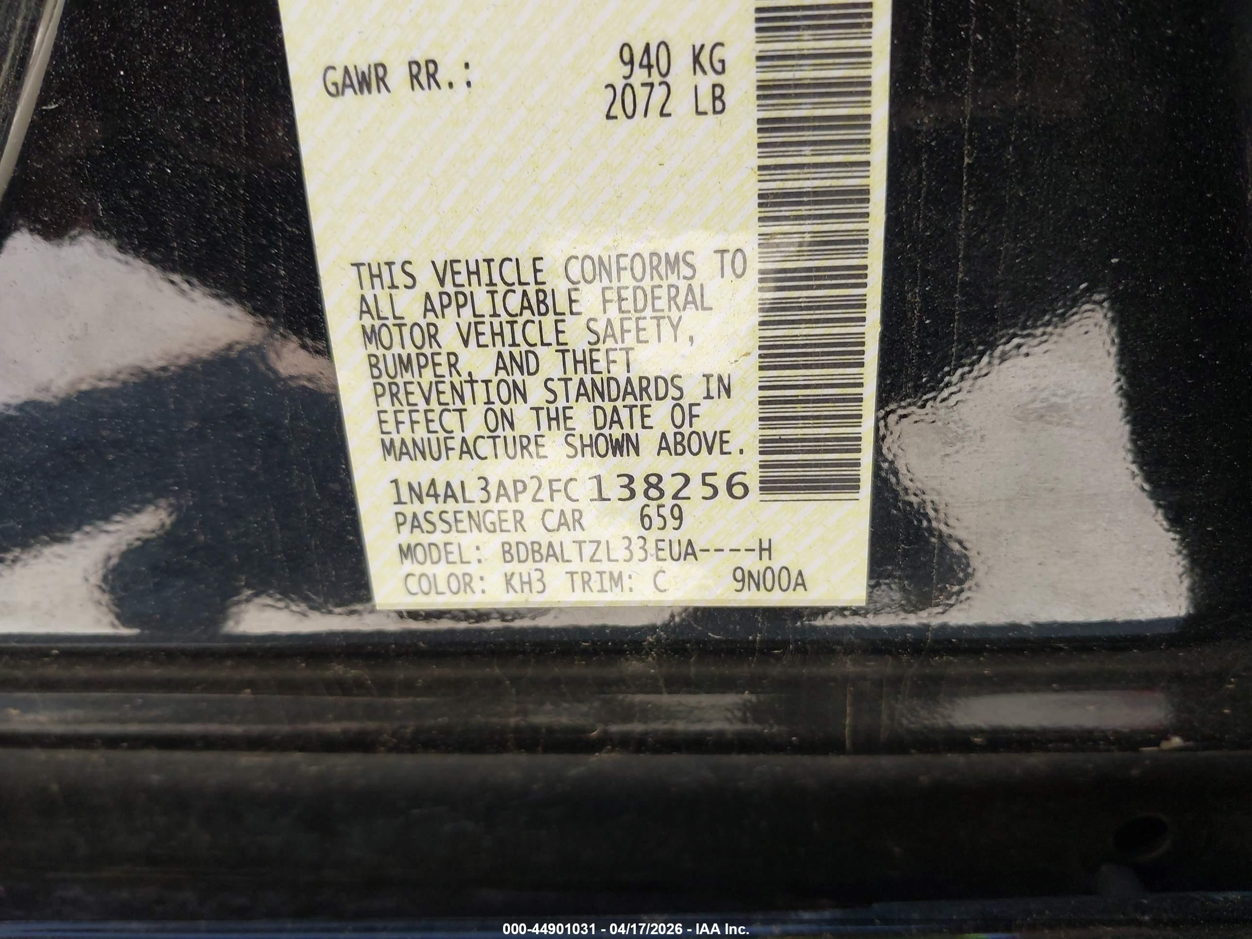 2015 Nissan Altima 2.5 Sl Black vin: 1N4AL3AP2FC138256