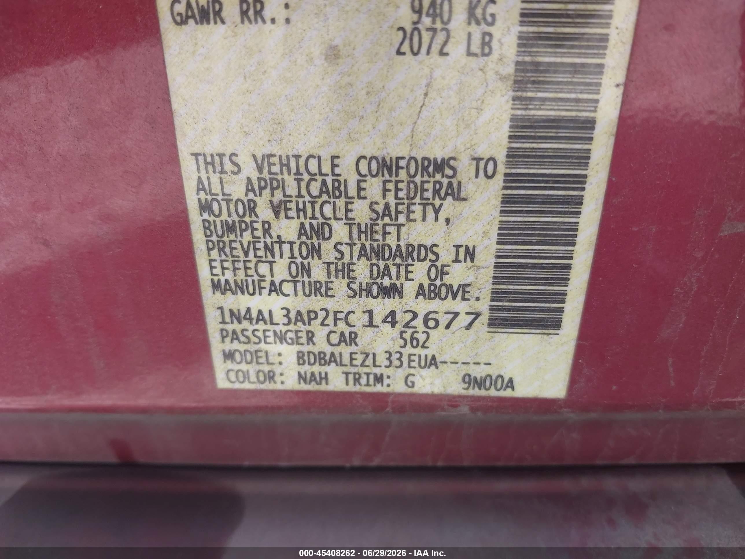 2015 Nissan Altima 2.5 S Burgundy vin: 1N4AL3AP2FC142677