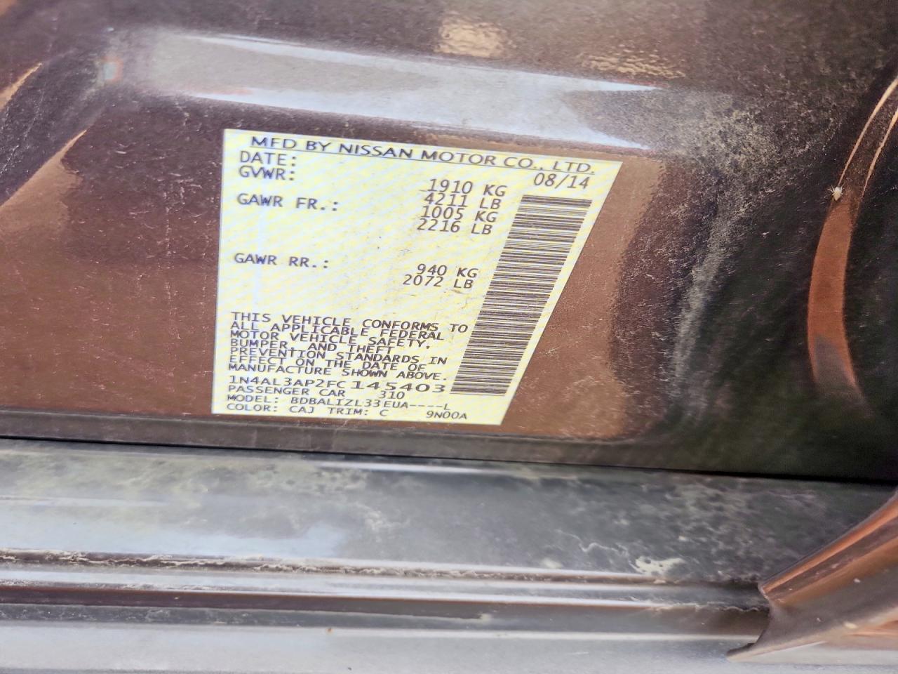 2015 Nissan Altima 2.5 Sv Gray vin: 1N4AL3AP2FC145403