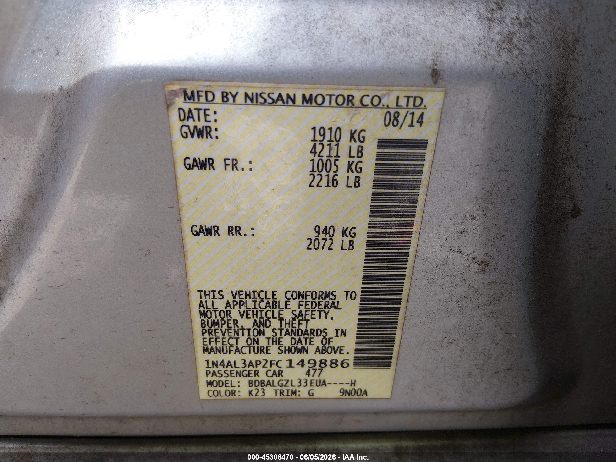 2015 Nissan Altima 2.5 S Silver vin: 1N4AL3AP2FC149886