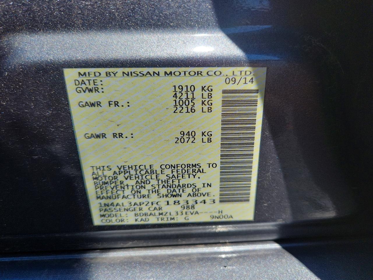 2015 Nissan Altima 2.5 Sv Silver vin: 1N4AL3AP2FC183343