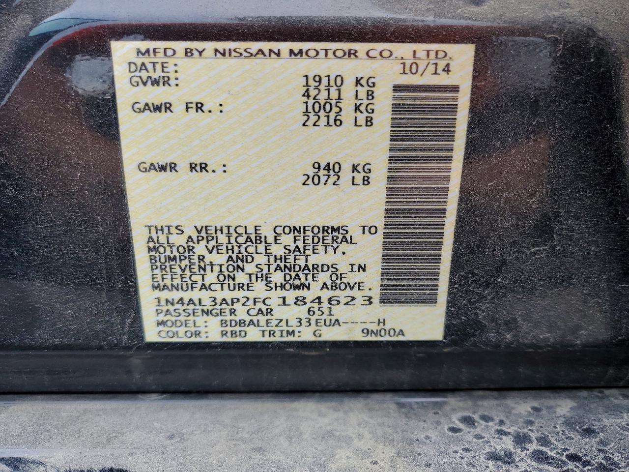 2015 Nissan Altima 2.5 S Black vin: 1N4AL3AP2FC184623