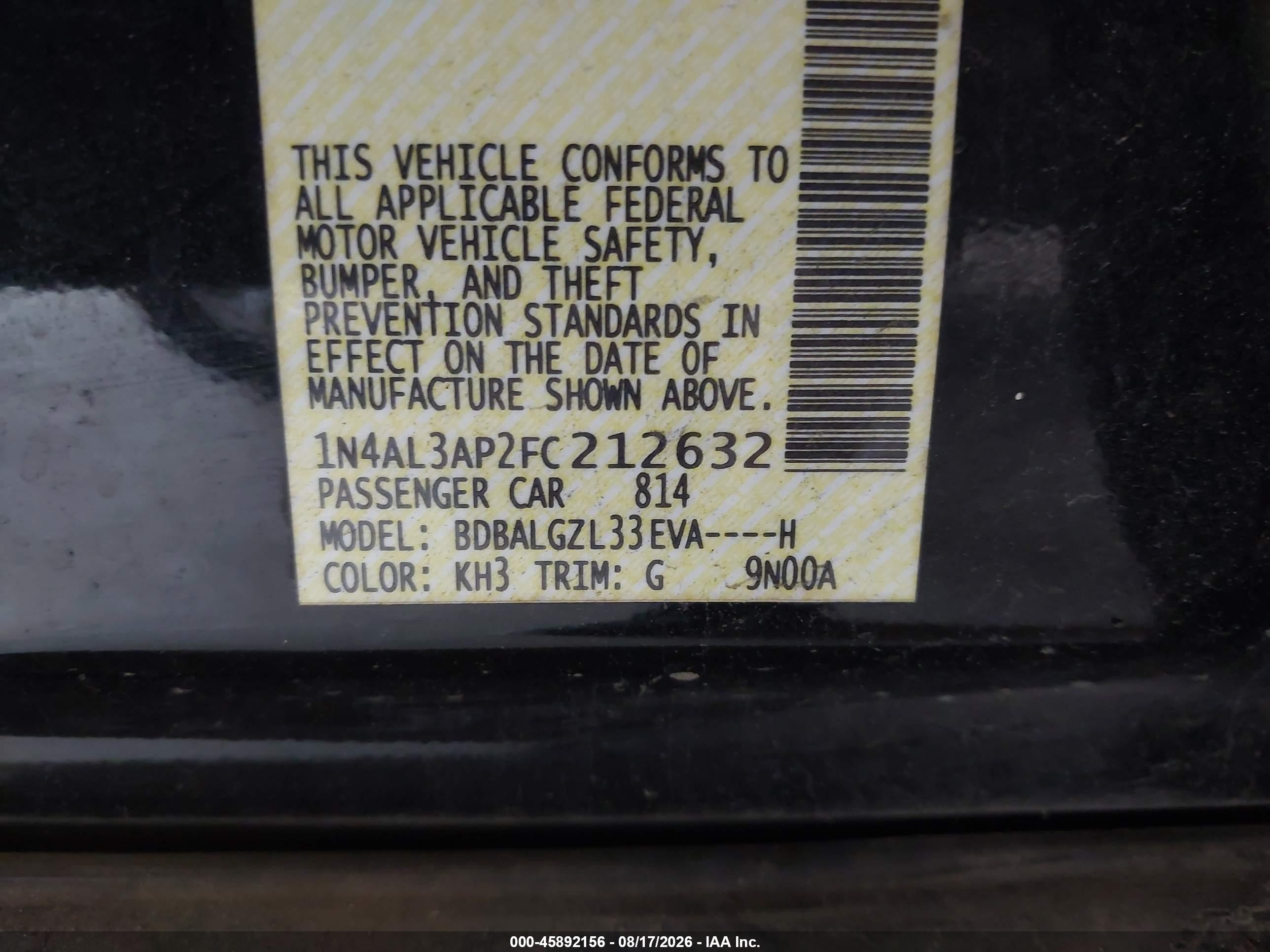 2015 Nissan Altima 2.5 S Black vin: 1N4AL3AP2FC212632