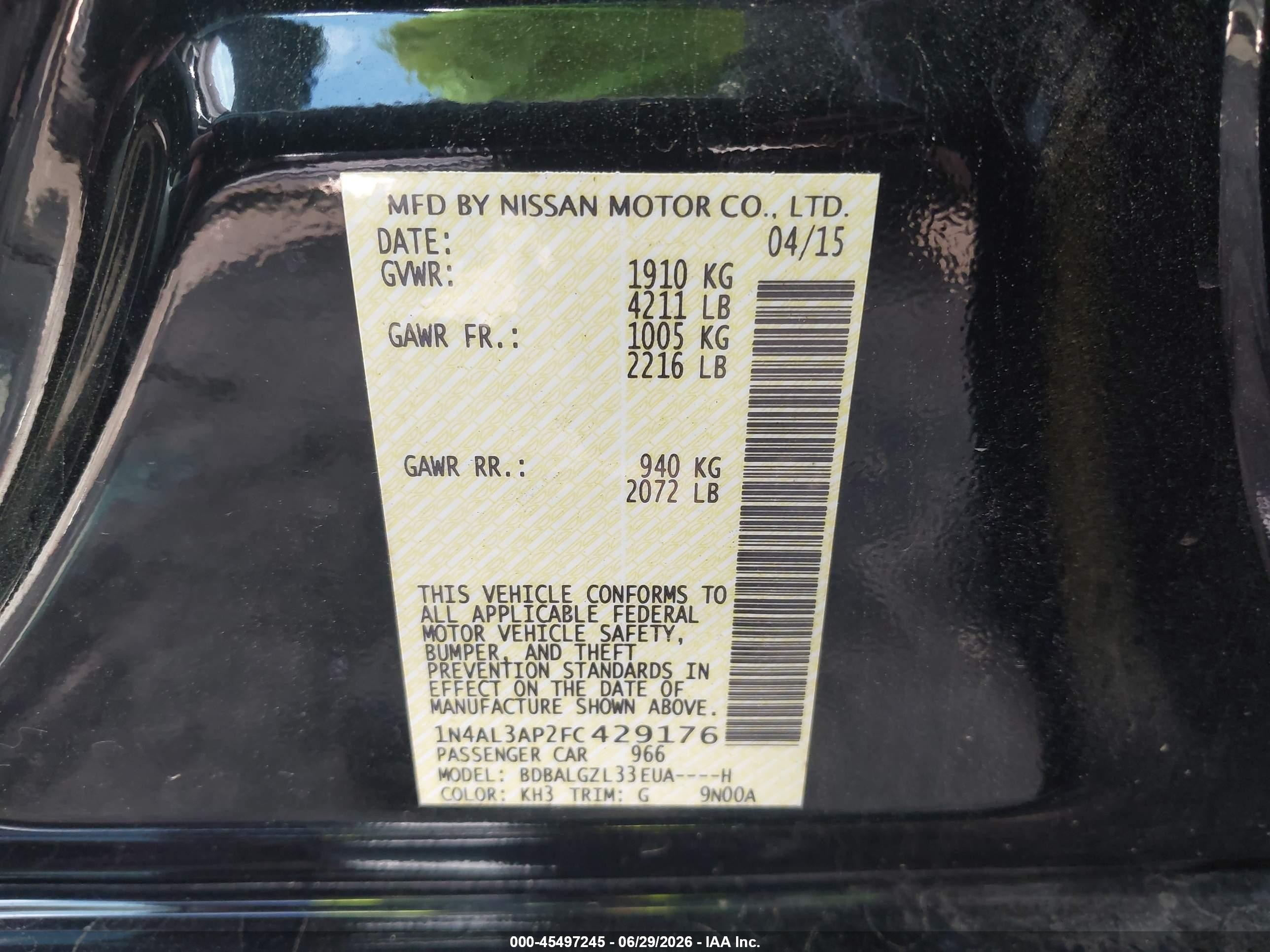 2015 Nissan Altima 2.5 S Black vin: 1N4AL3AP2FC429176
