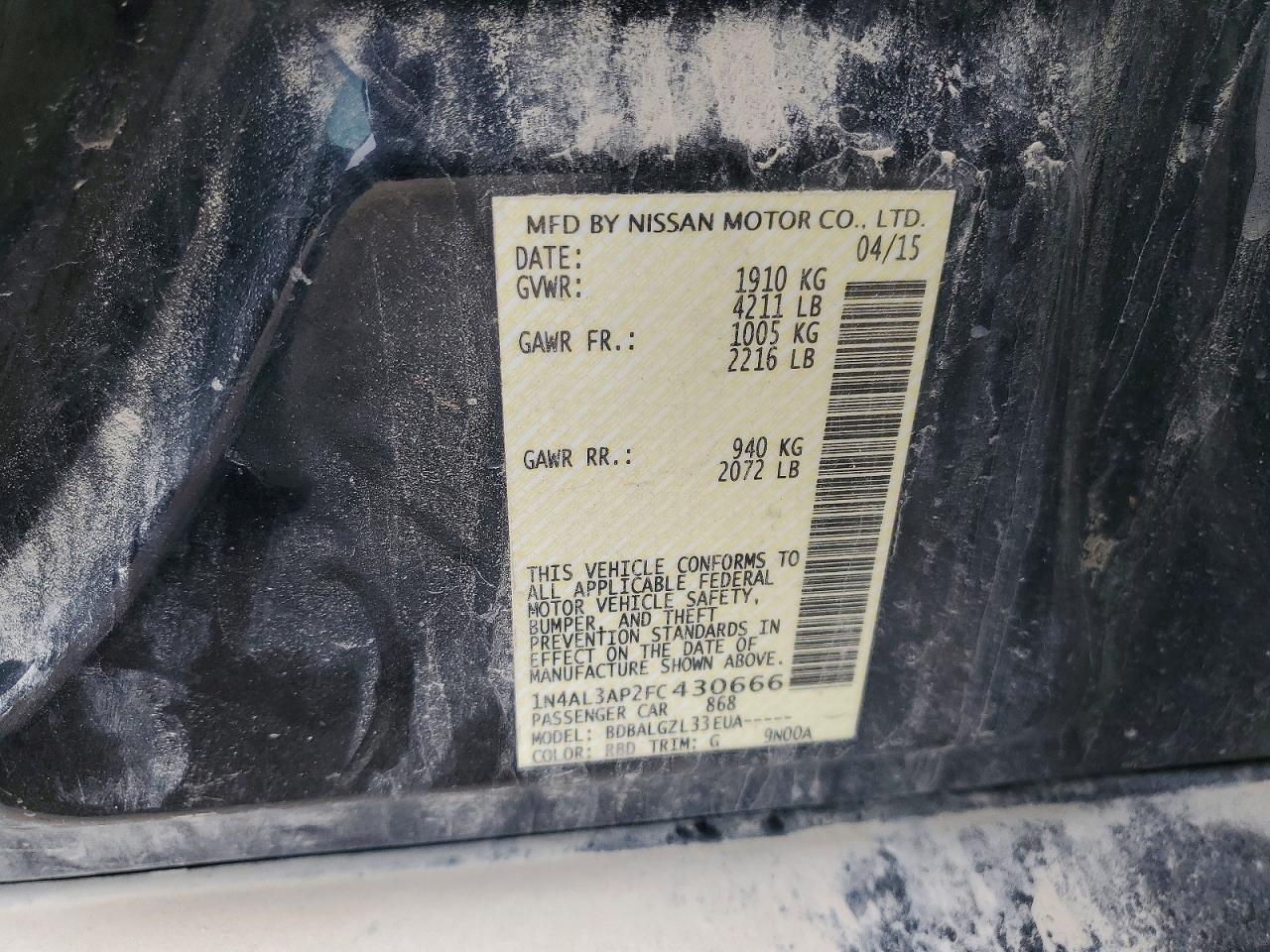 2015 Nissan Altima 2.5 S Серый vin: 1N4AL3AP2FC430666
