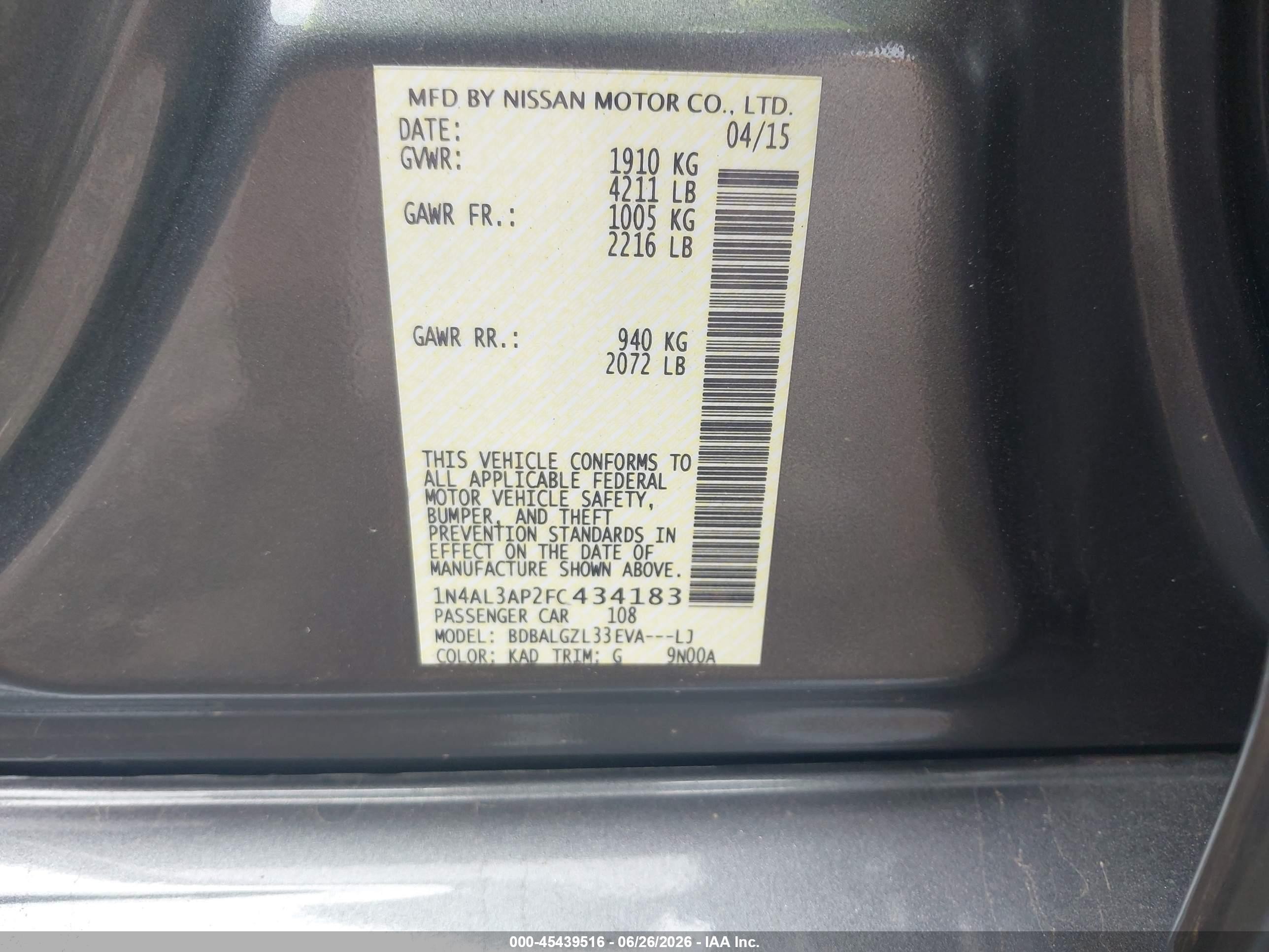 2015 Nissan Altima 2.5 S Gray vin: 1N4AL3AP2FC434183