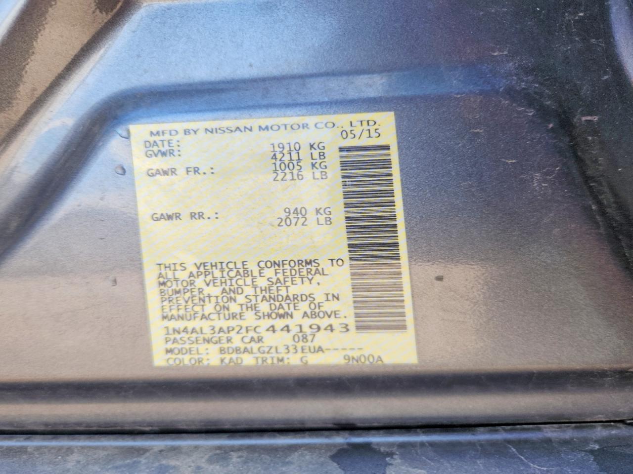 2015 Nissan Altima 2.5 S Gray vin: 1N4AL3AP2FC441943