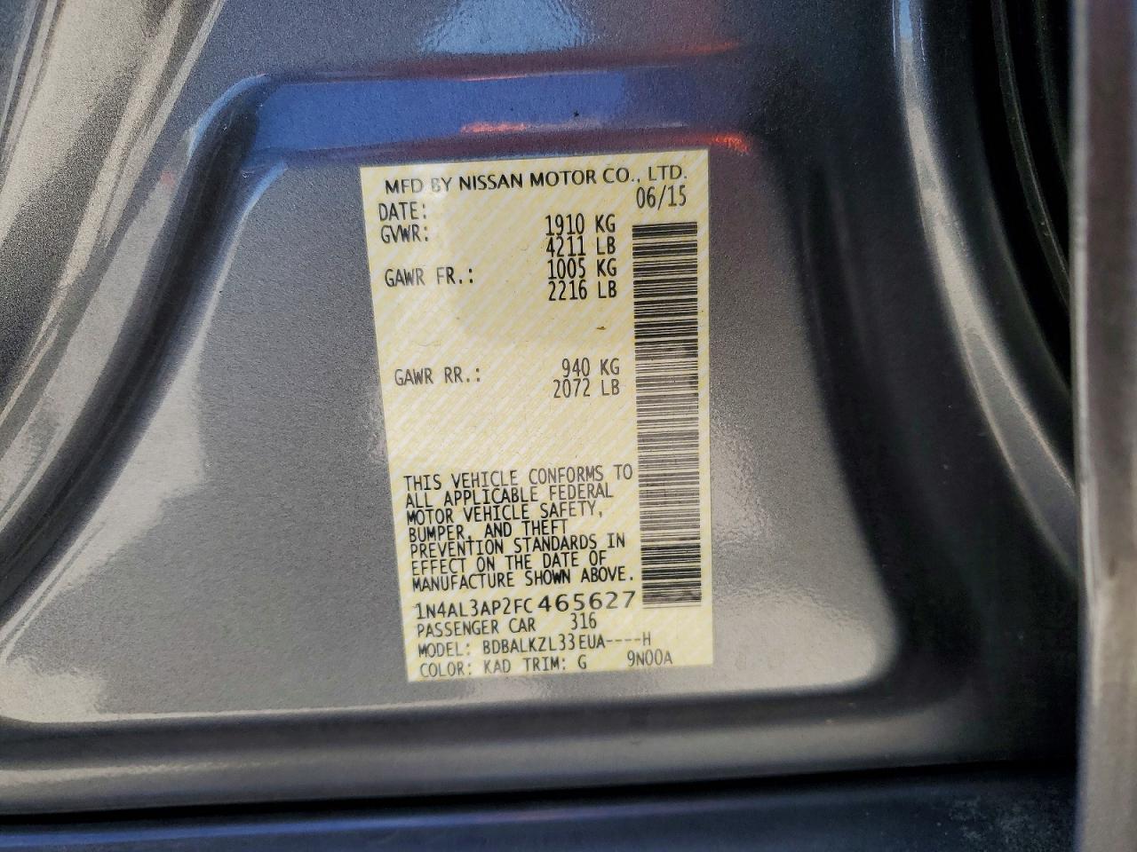 2015 Nissan Altima 2.5 Sv Серый vin: 1N4AL3AP2FC465627