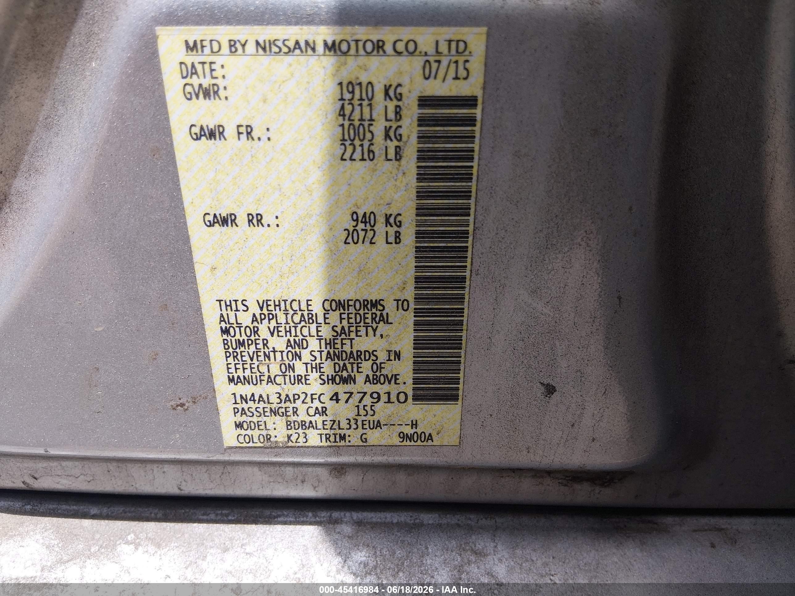 2015 Nissan Altima 2.5 S Silver vin: 1N4AL3AP2FC477910