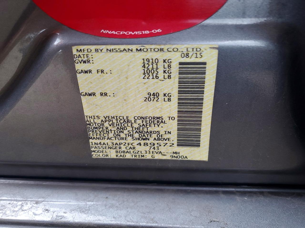 2015 Nissan Altima 2.5 S Gray vin: 1N4AL3AP2FC489572