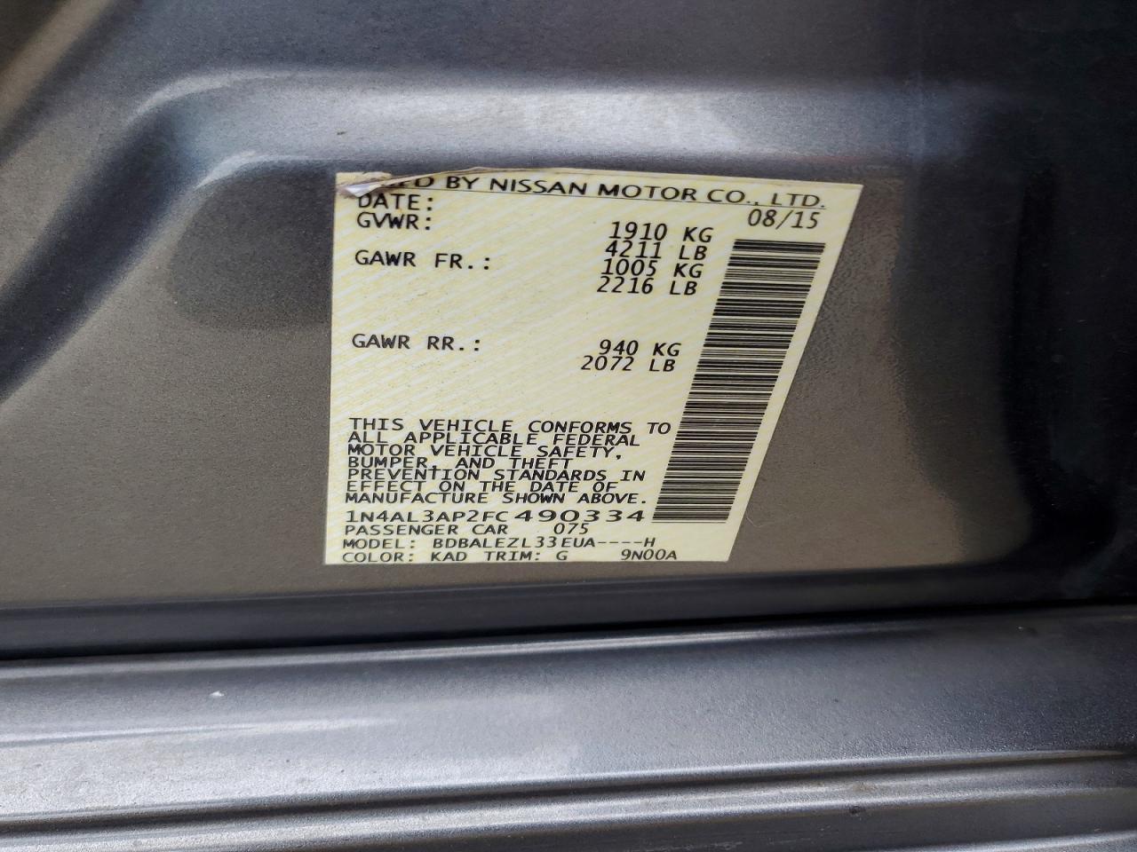 2015 Nissan Altima Silver vin: 1N4AL3AP2FC490334