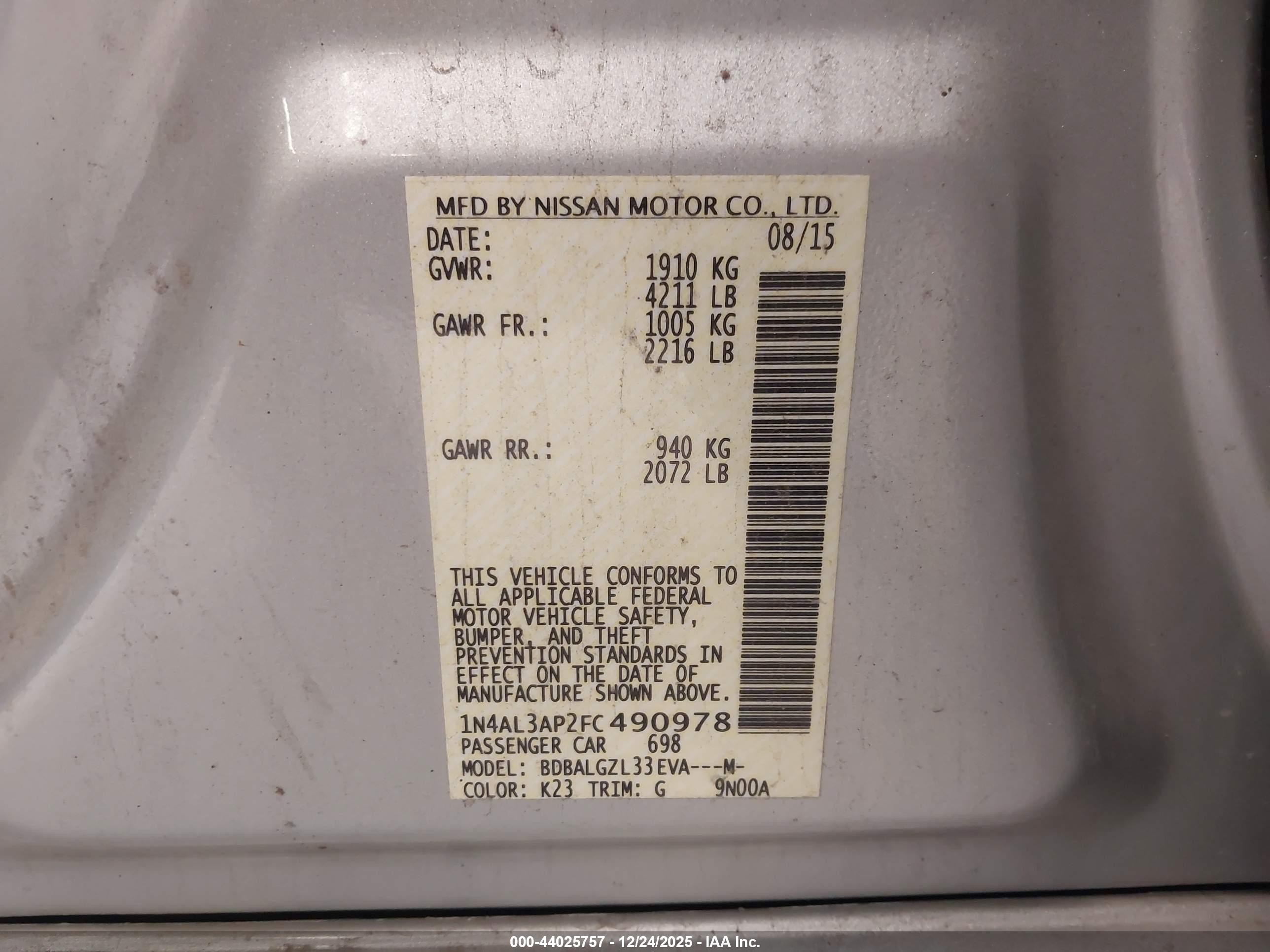 2015 Nissan Altima 2.5 S Серебряный vin: 1N4AL3AP2FC490978