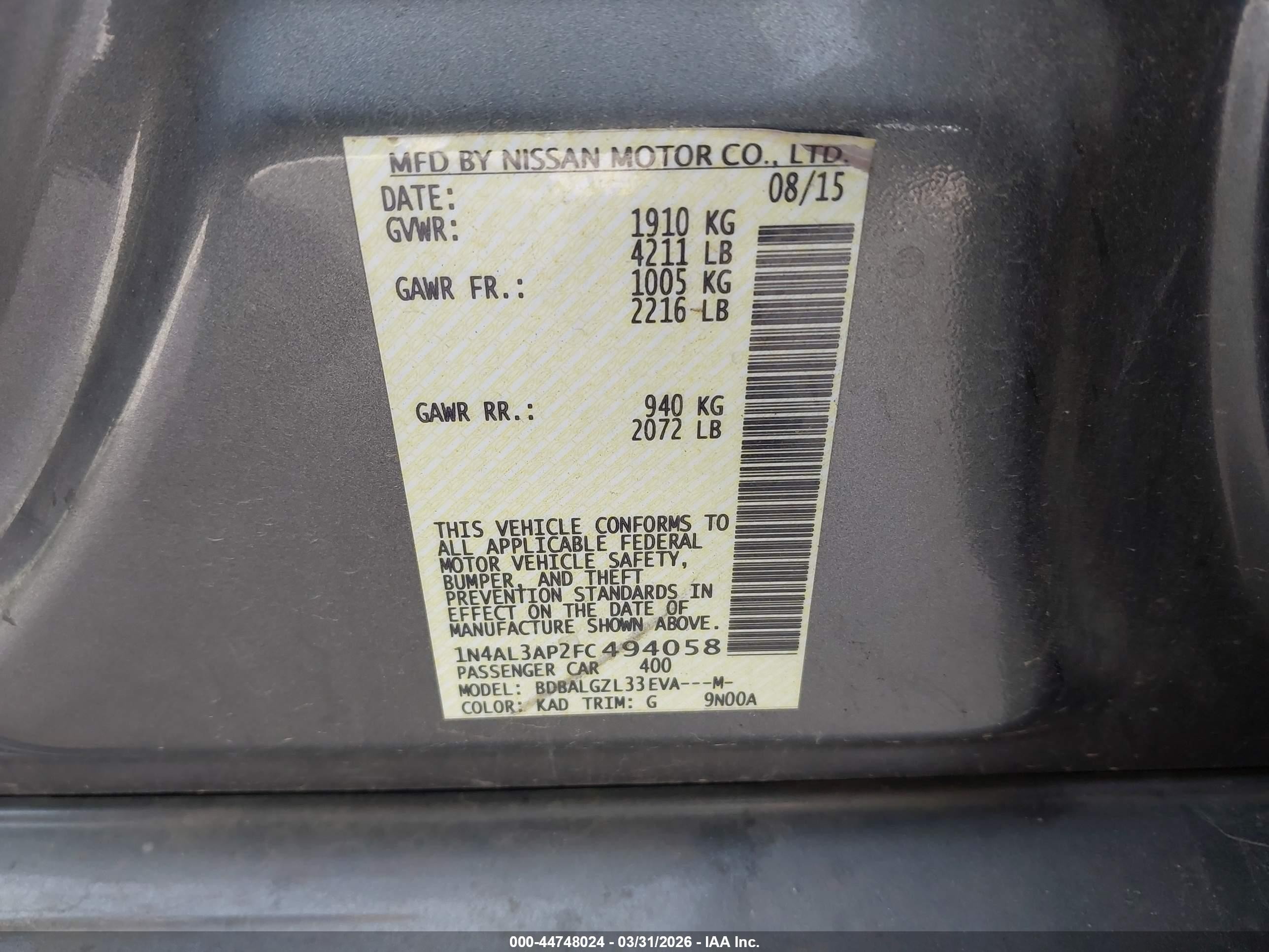 2015 Nissan Altima 2.5 S Silver vin: 1N4AL3AP2FC494058