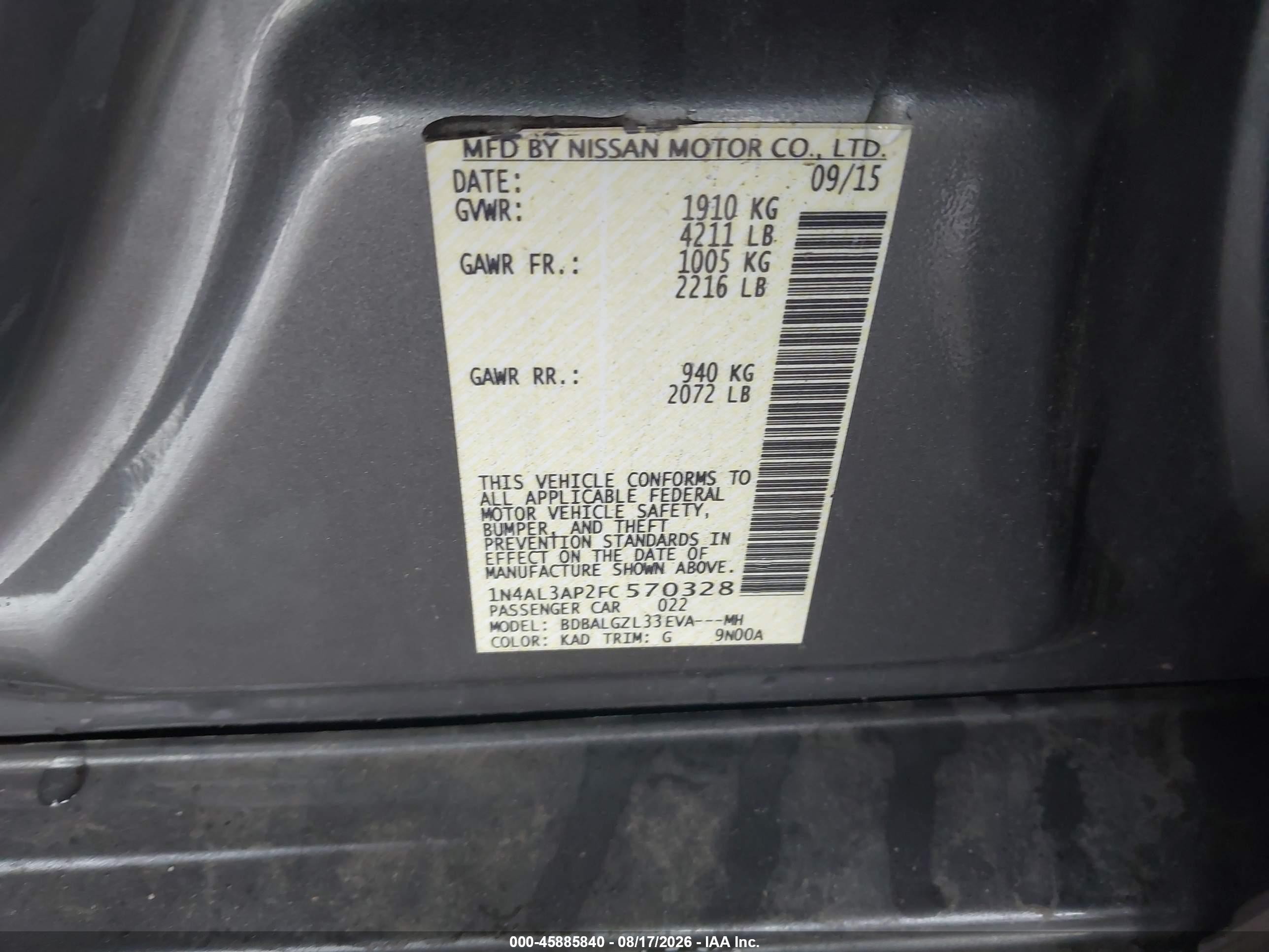 2015 Nissan Altima 2.5 S Gray vin: 1N4AL3AP2FC570328