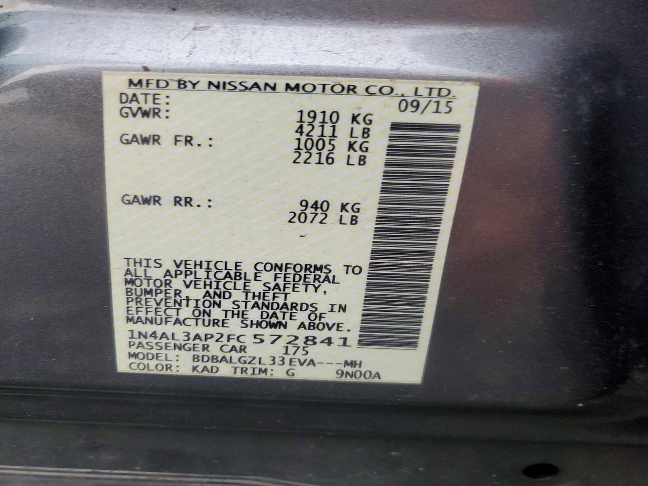 2015 Nissan Altima 2.5 S Gray vin: 1N4AL3AP2FC572841