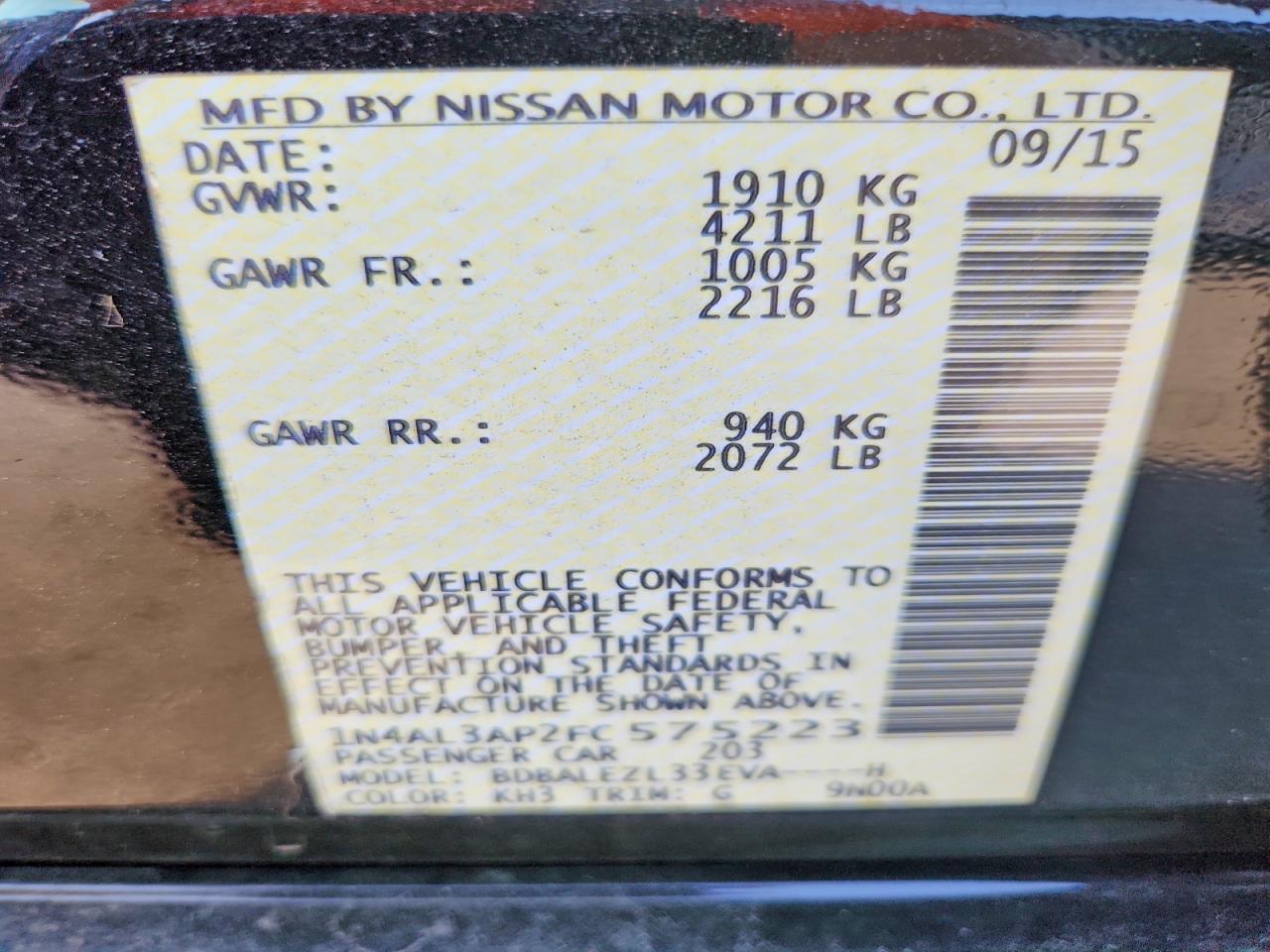 2015 Nissan Altima 2.5 S Black vin: 1N4AL3AP2FC575223
