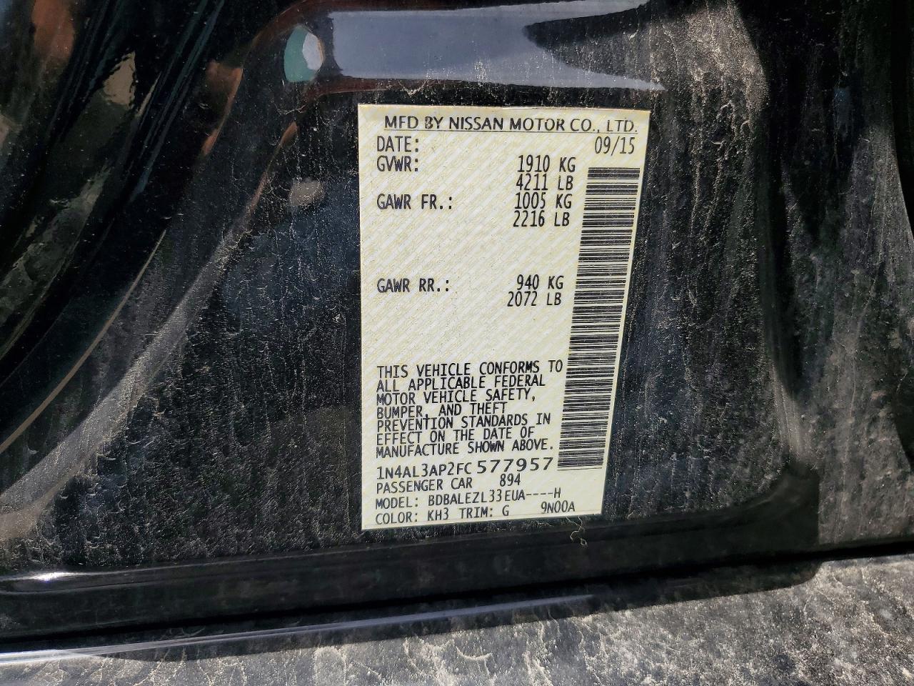 2015 Nissan Altima 2.5 S Black vin: 1N4AL3AP2FC577957