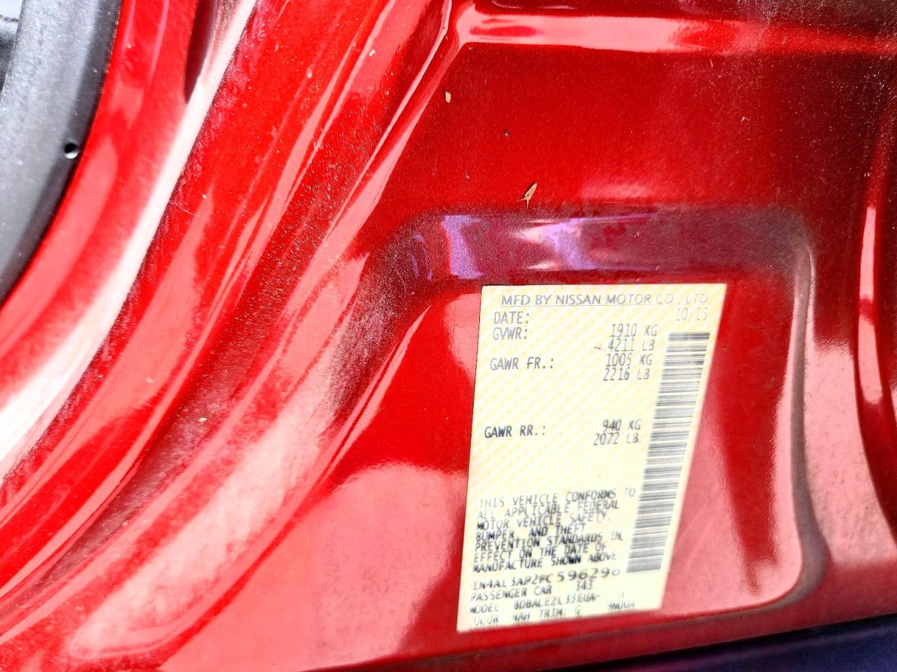 2015 Nissan Altima 2.5 S Red vin: 1N4AL3AP2FC596296