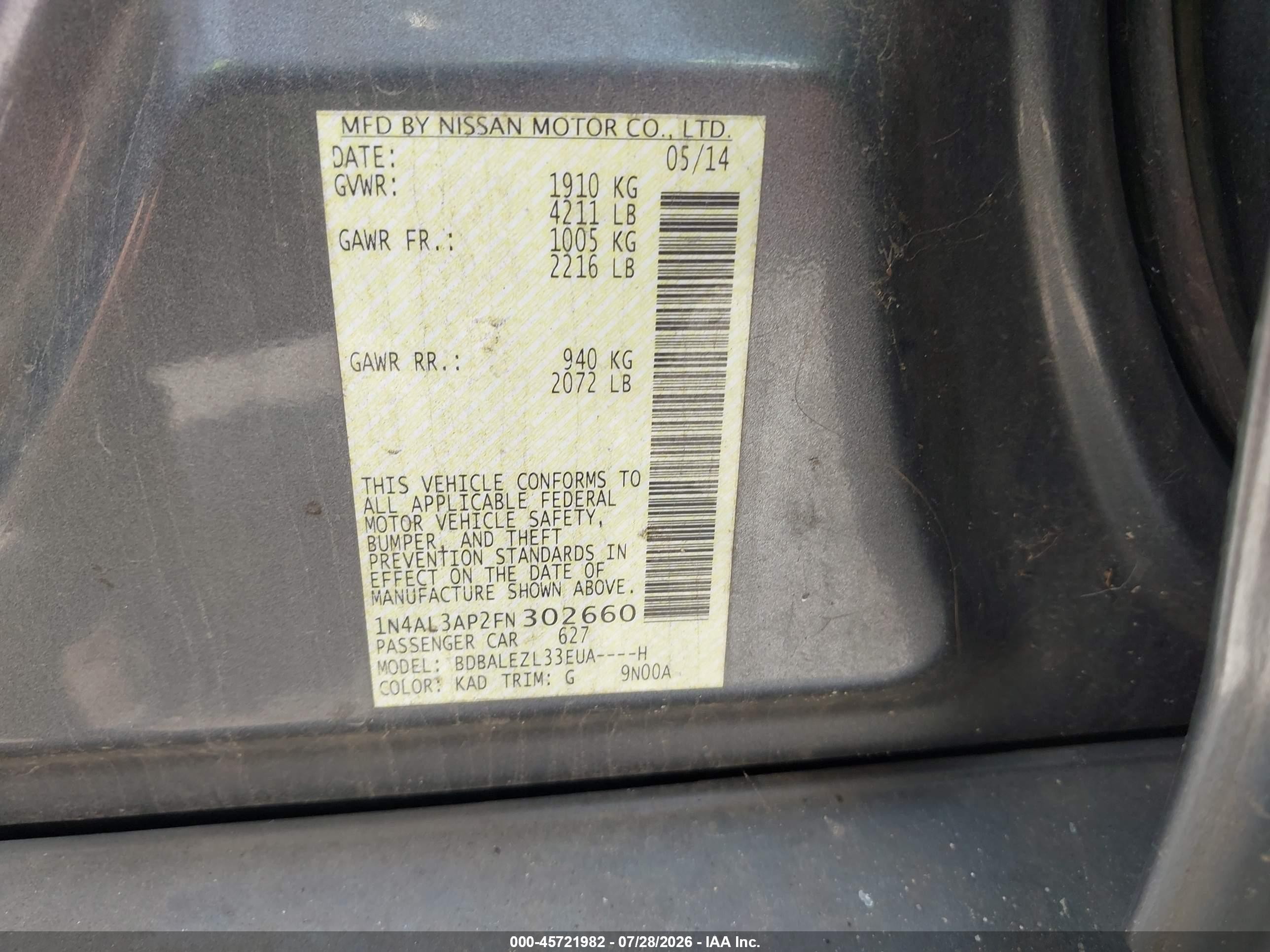 2015 Nissan Altima 2.5 S Gray vin: 1N4AL3AP2FN302660