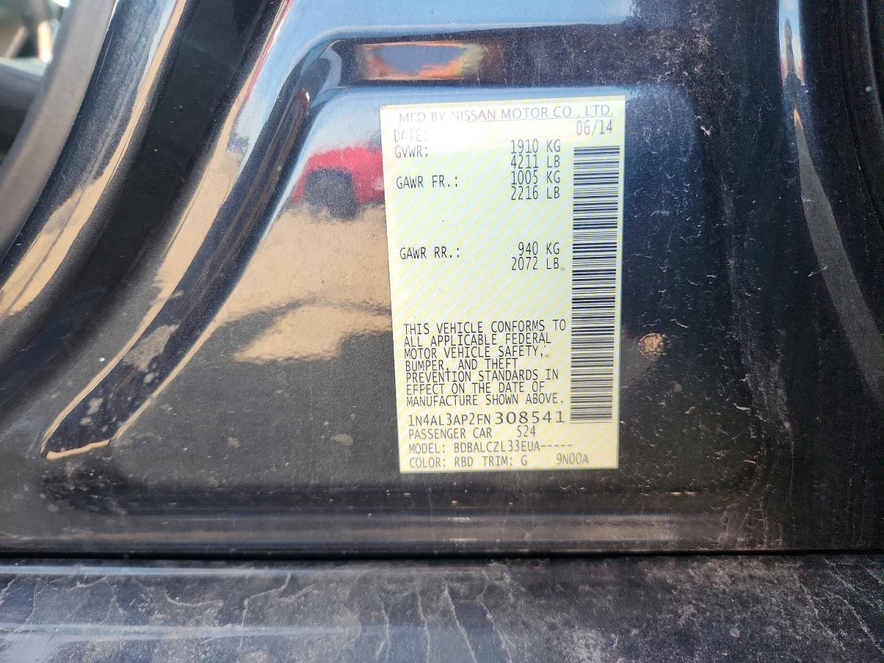 2015 Nissan Altima 2.5 S Black vin: 1N4AL3AP2FN308541