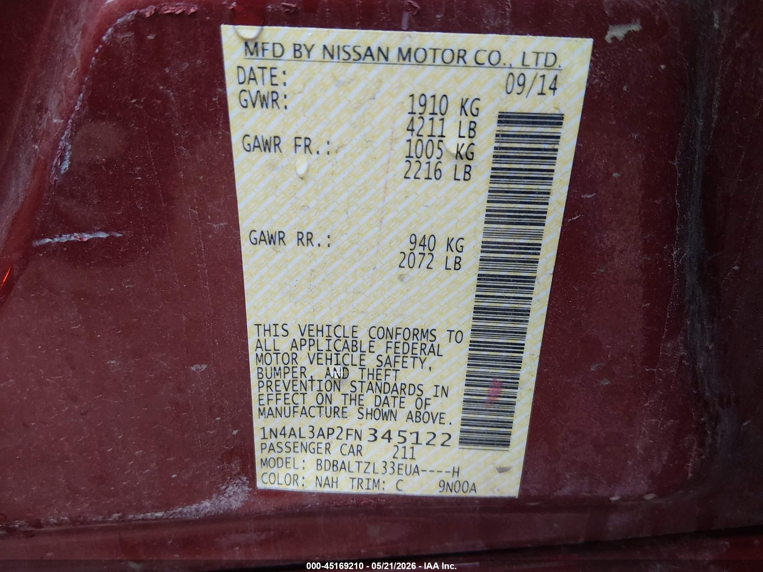 2015 Nissan Altima 2.5 Sl Red vin: 1N4AL3AP2FN345122