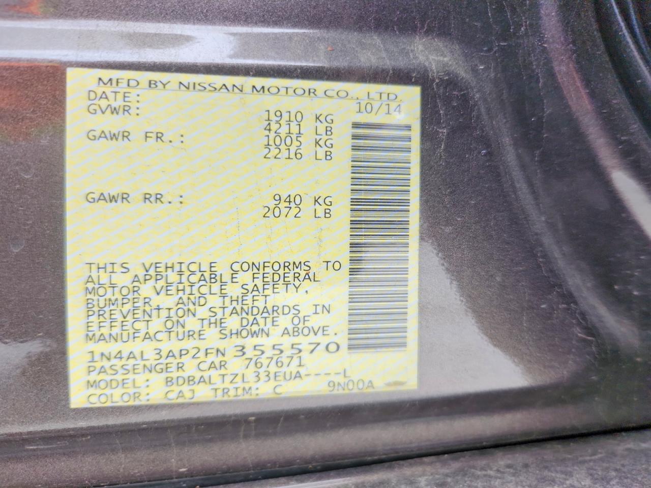 2015 Nissan Altima 2.5 Sl Tan vin: 1N4AL3AP2FN355570
