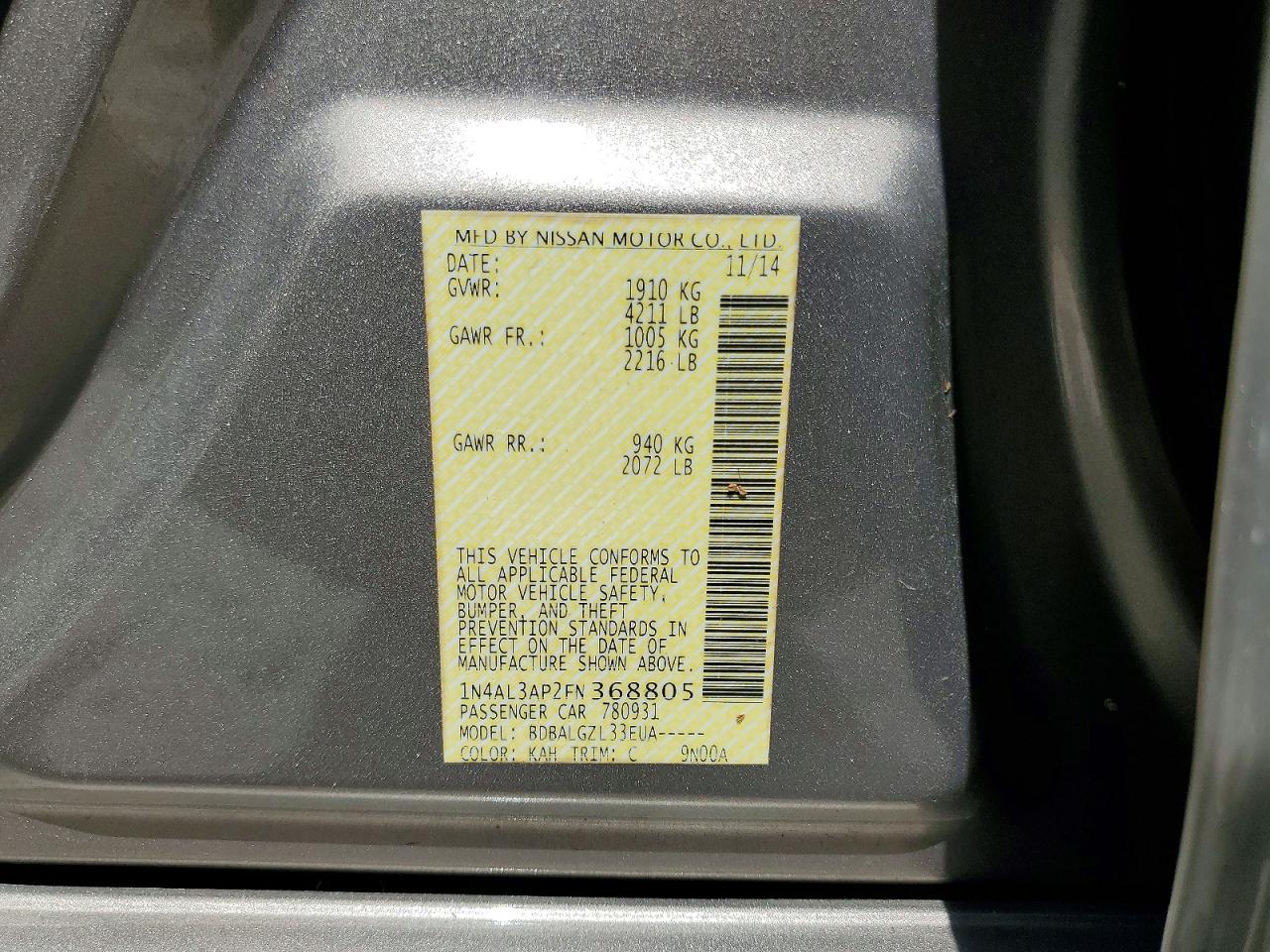 2015 Nissan Altima 2.5 S Beige vin: 1N4AL3AP2FN368805