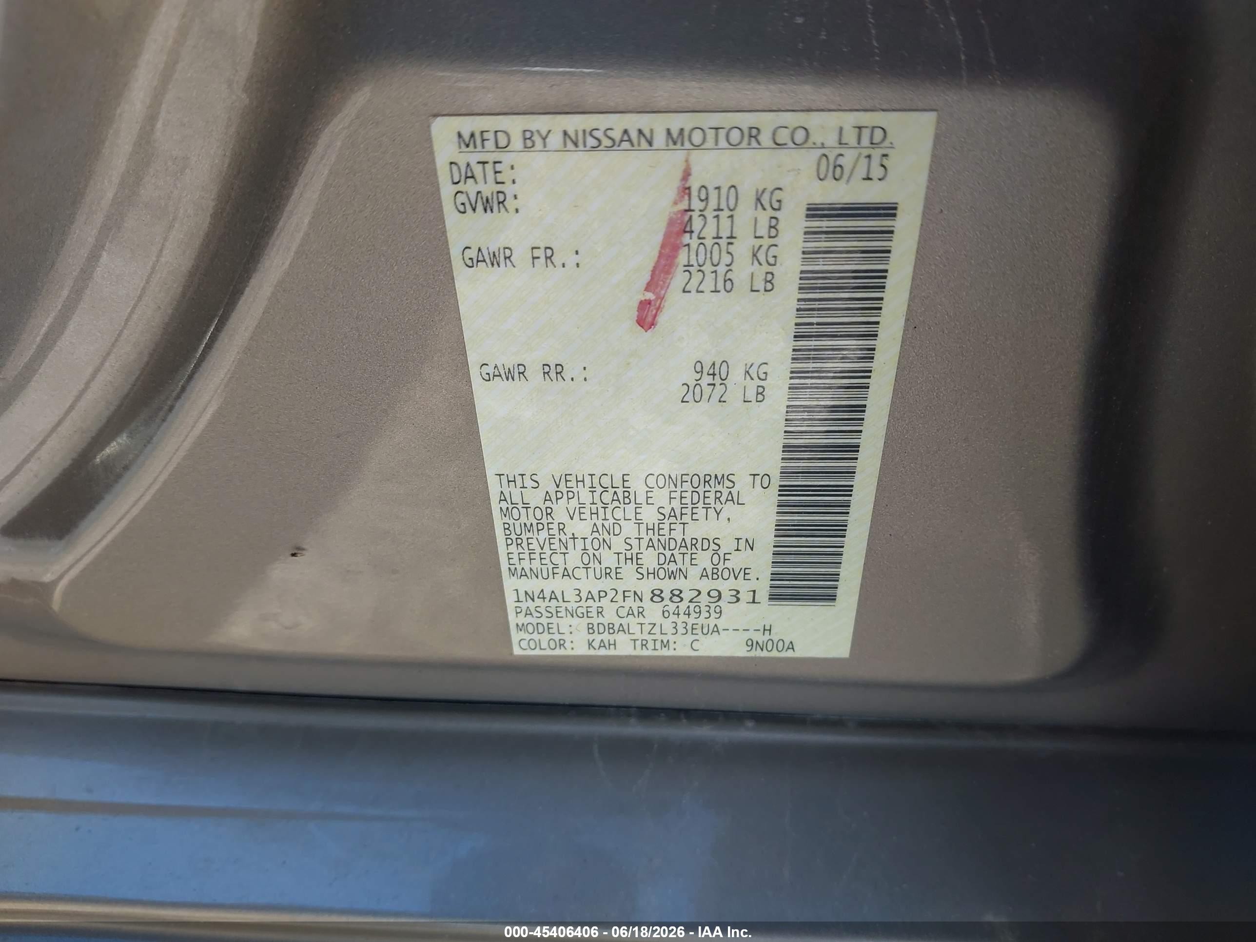 2015 Nissan Altima 2.5 Sl Gold vin: 1N4AL3AP2FN882931