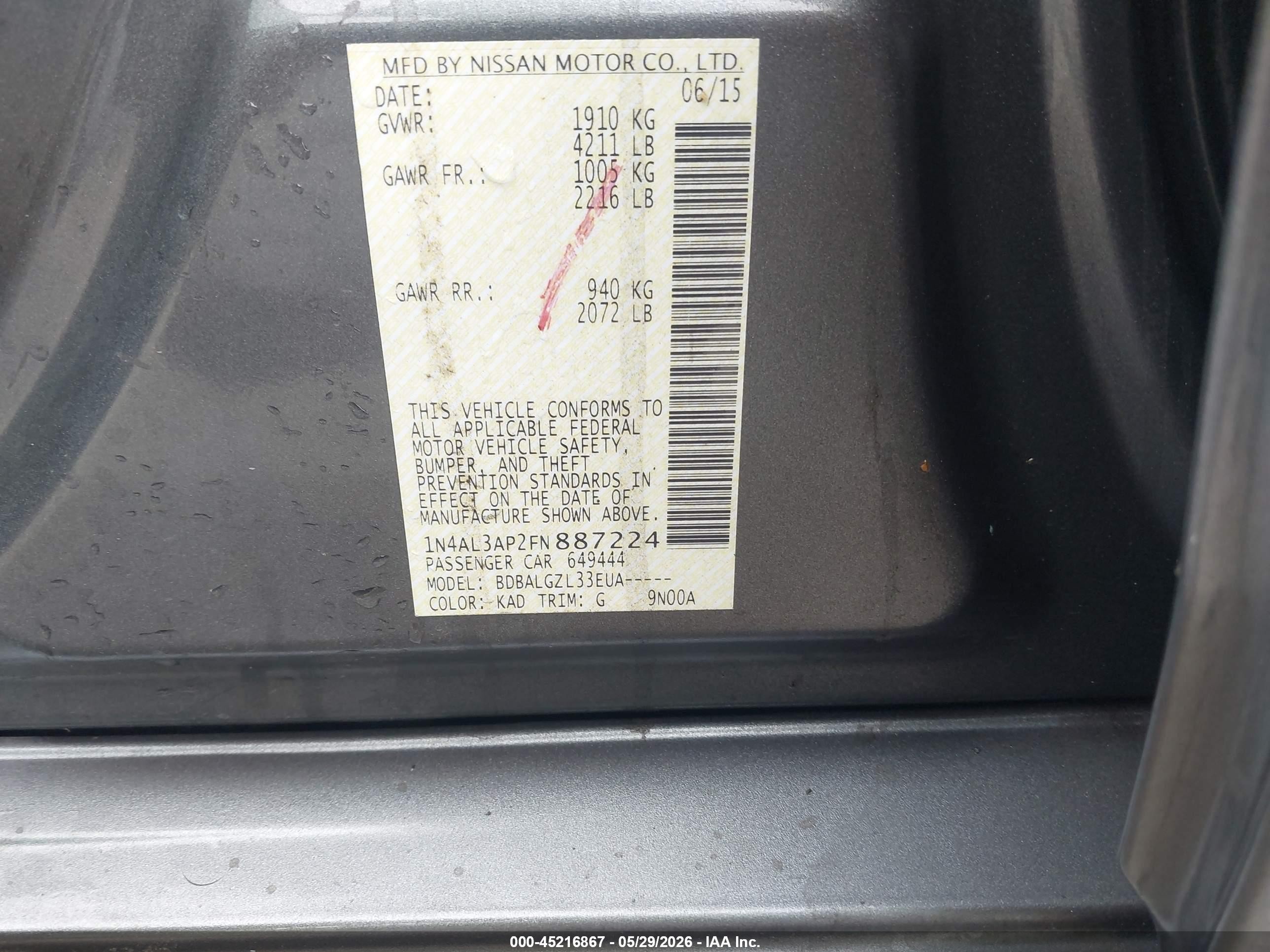 2015 Nissan Altima 2.5 S Gray vin: 1N4AL3AP2FN887224