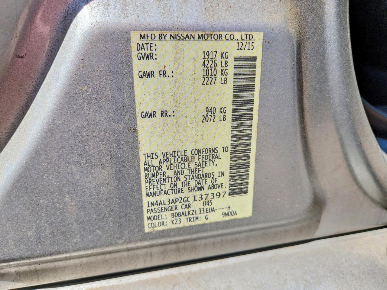 2016 Nissan Altima 2.5 Sv Silver vin: 1N4AL3AP2GC137397
