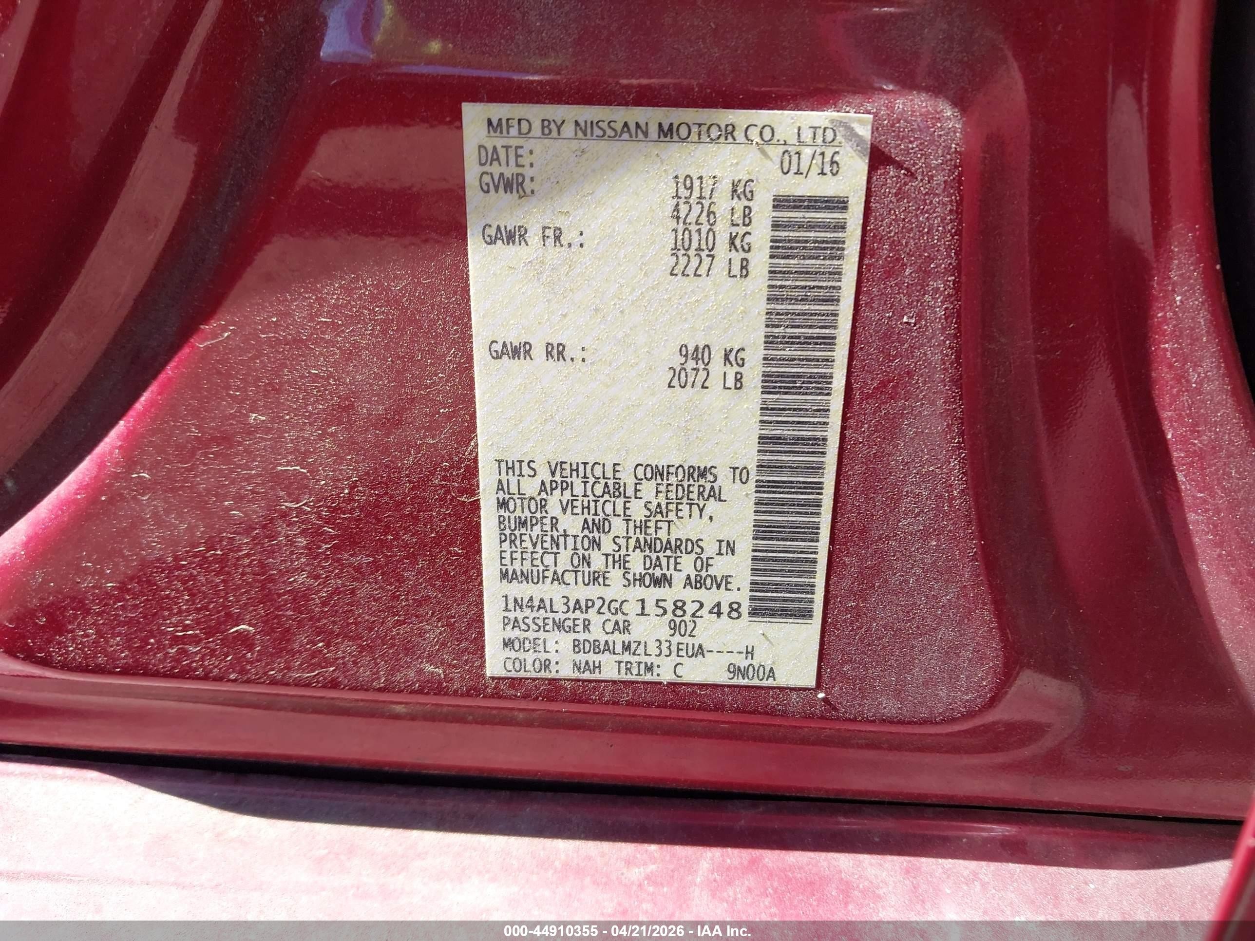 2016 Nissan Altima 2.5 Sv Red vin: 1N4AL3AP2GC158248