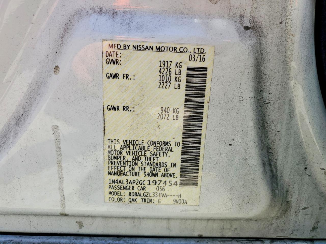 2016 Nissan Altima 2.5 S White vin: 1N4AL3AP2GC197454