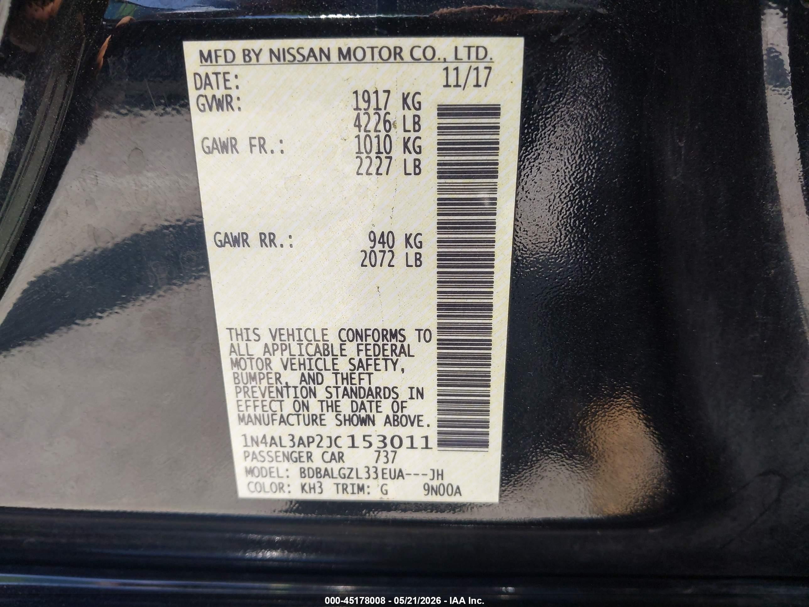 2018 Nissan Altima 2.5 S Black vin: 1N4AL3AP2JC153011