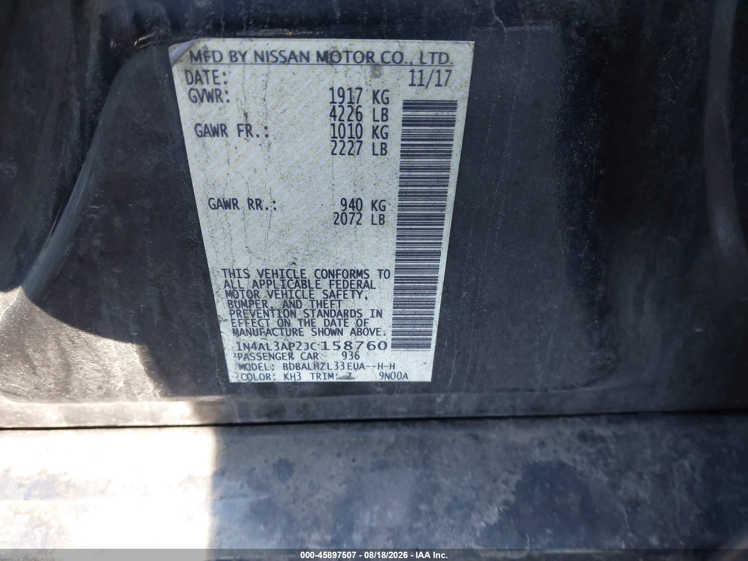 2018 Nissan Altima 2.5 Sr Черный vin: 1N4AL3AP2JC158760