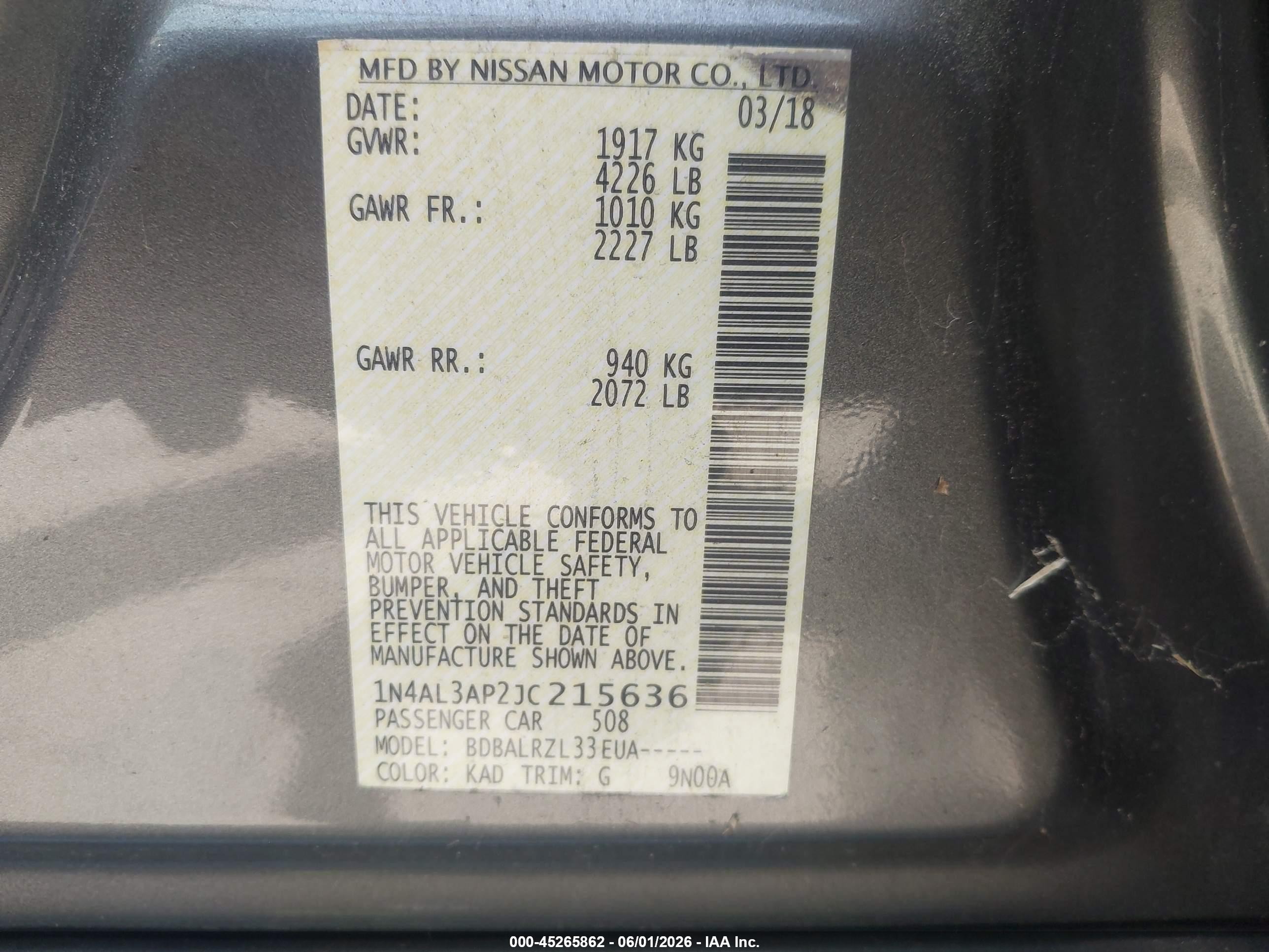 2018 Nissan Altima 2.5 Sl Gray vin: 1N4AL3AP2JC215636