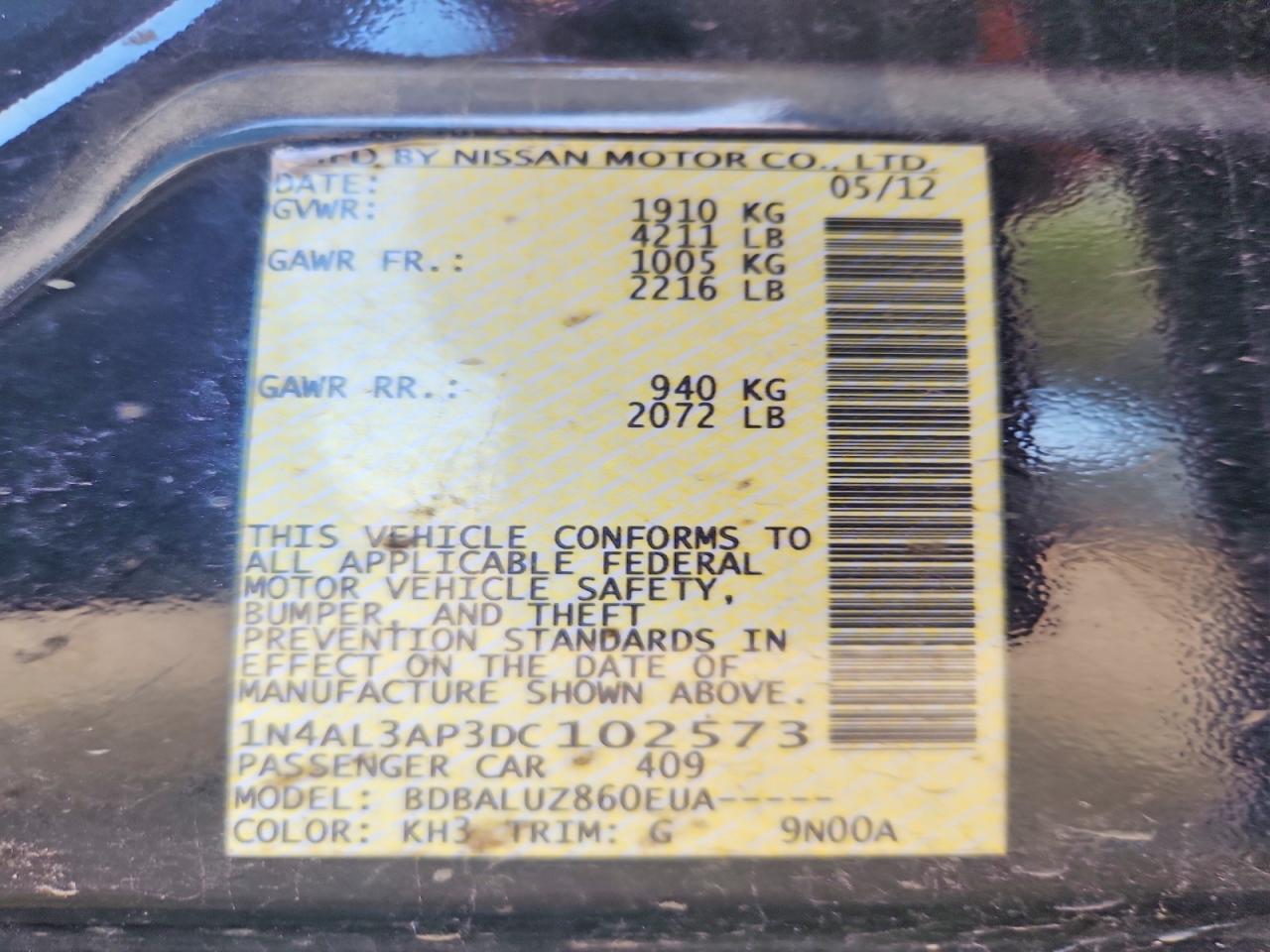 2013 Nissan Altima 2.5 Черный vin: 1N4AL3AP3DC102573