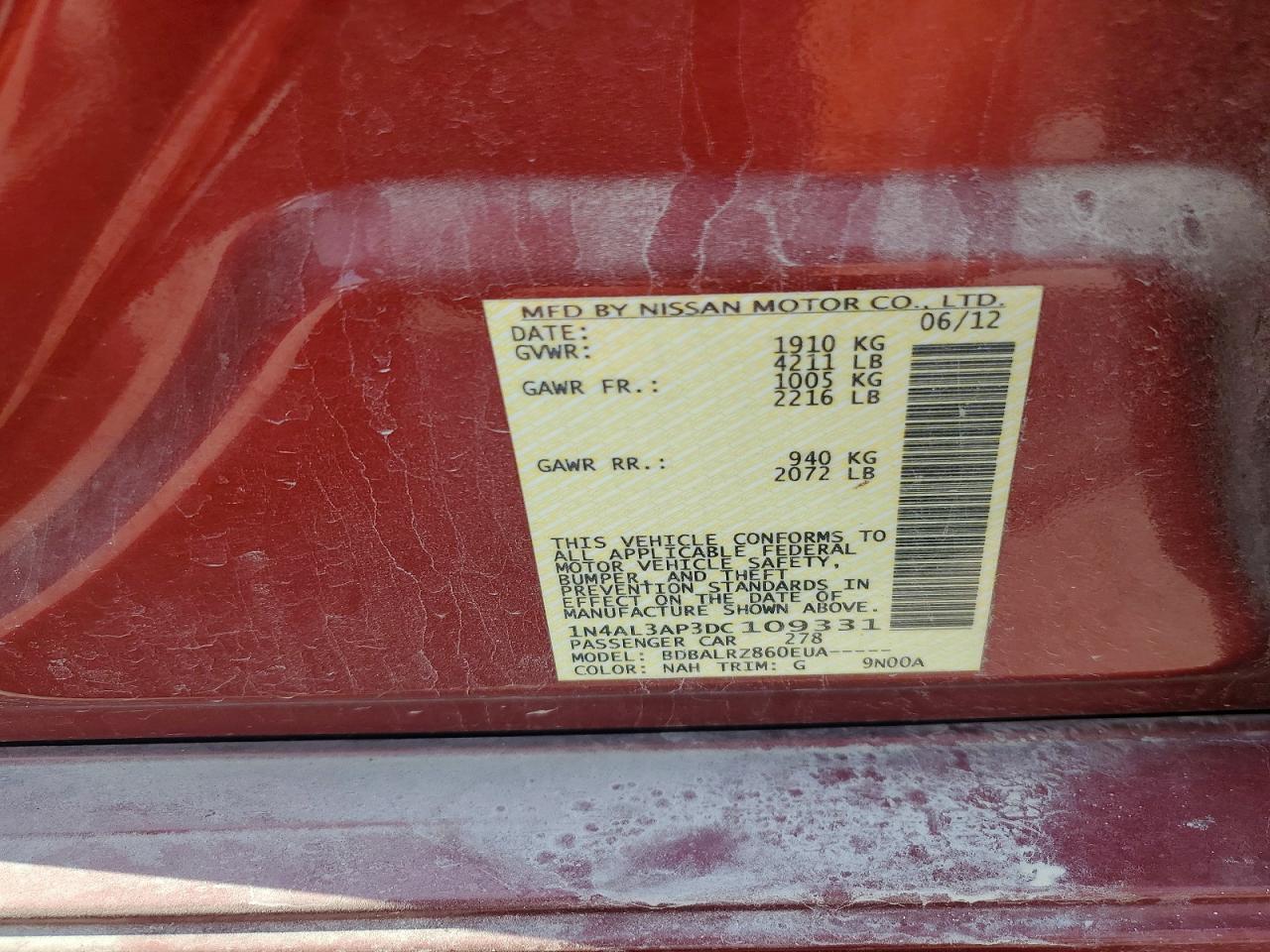 2013 Nissan Altima 2.5 Red vin: 1N4AL3AP3DC109331