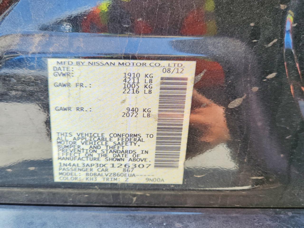 2013 Nissan Altima 2.5 Black vin: 1N4AL3AP3DC126307