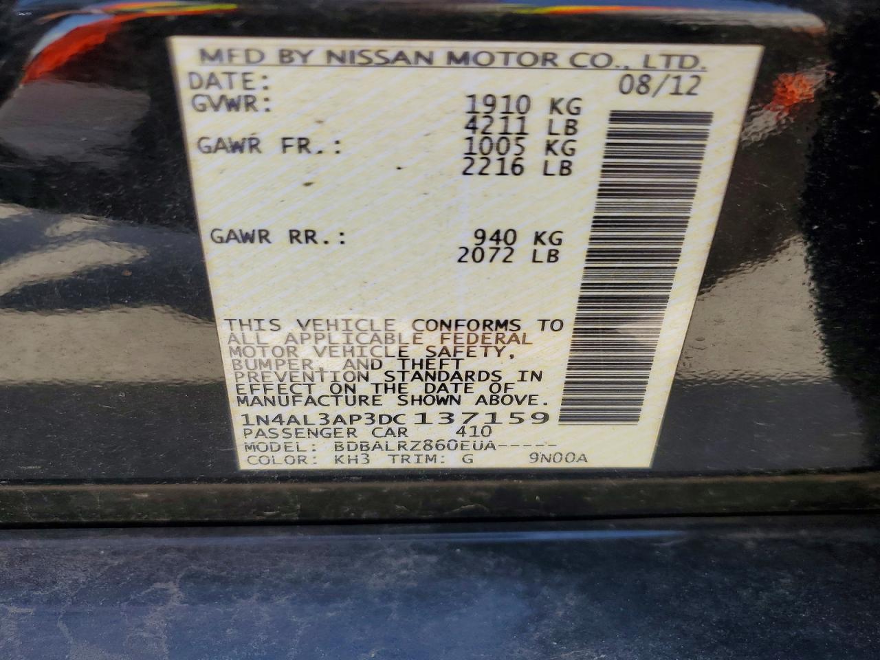 2013 Nissan Altima 2.5 Black vin: 1N4AL3AP3DC137159